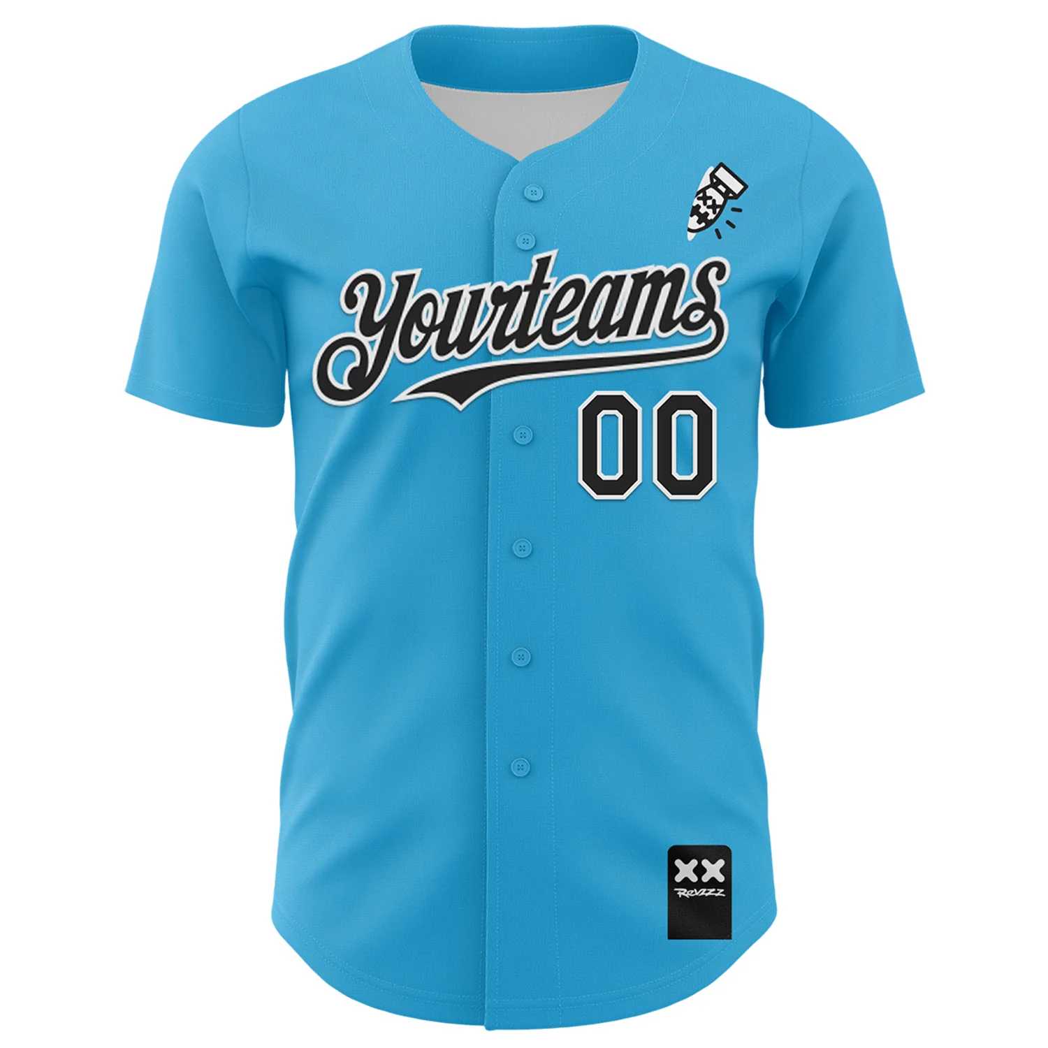 Custom Sky Blue Black-White 3D Revzzz Fat Boy Authentic Baseball Jersey - Image 2