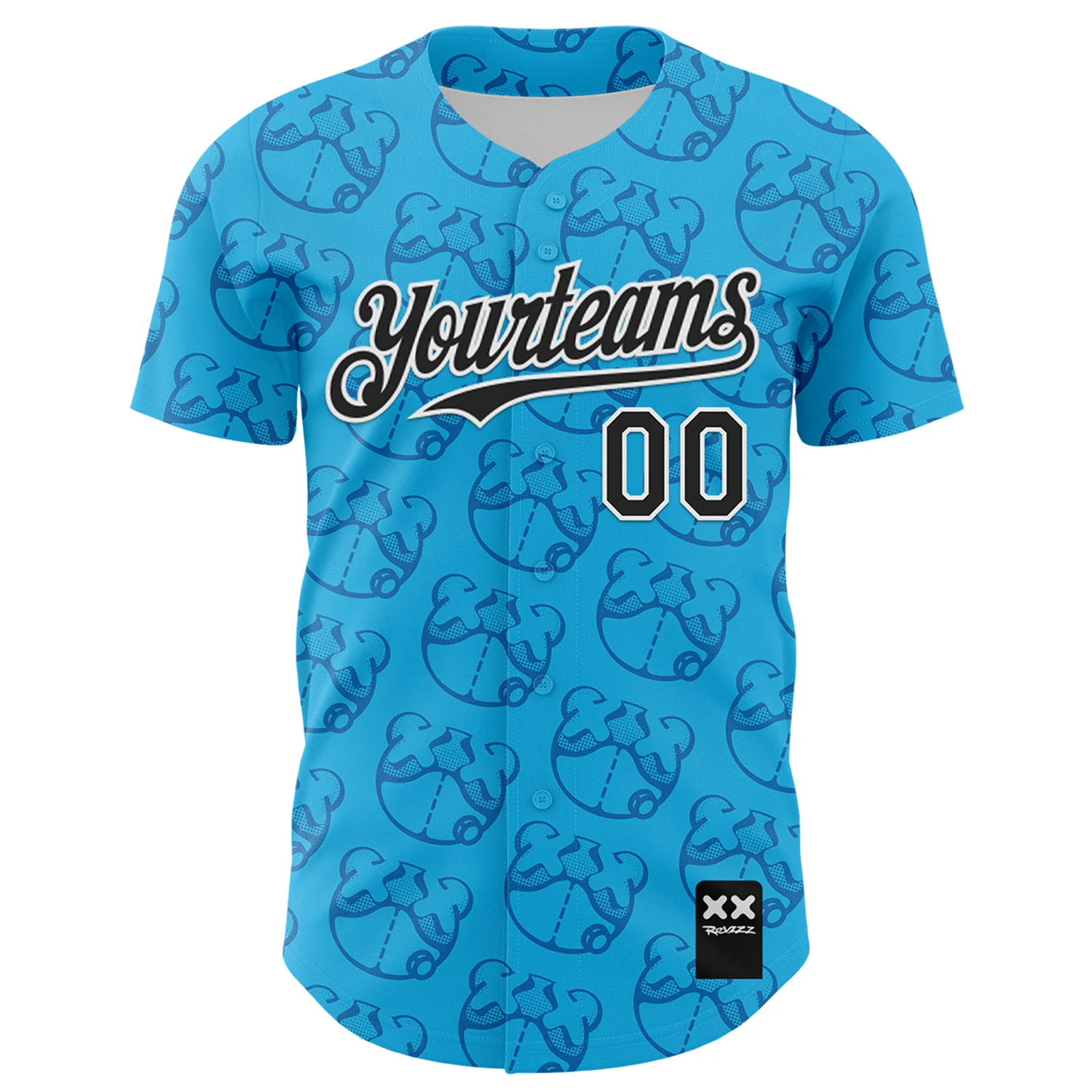 Custom Sky Blue Black-White 3D Revzzz Drip Bear Authentic Baseball Jersey - Image 3