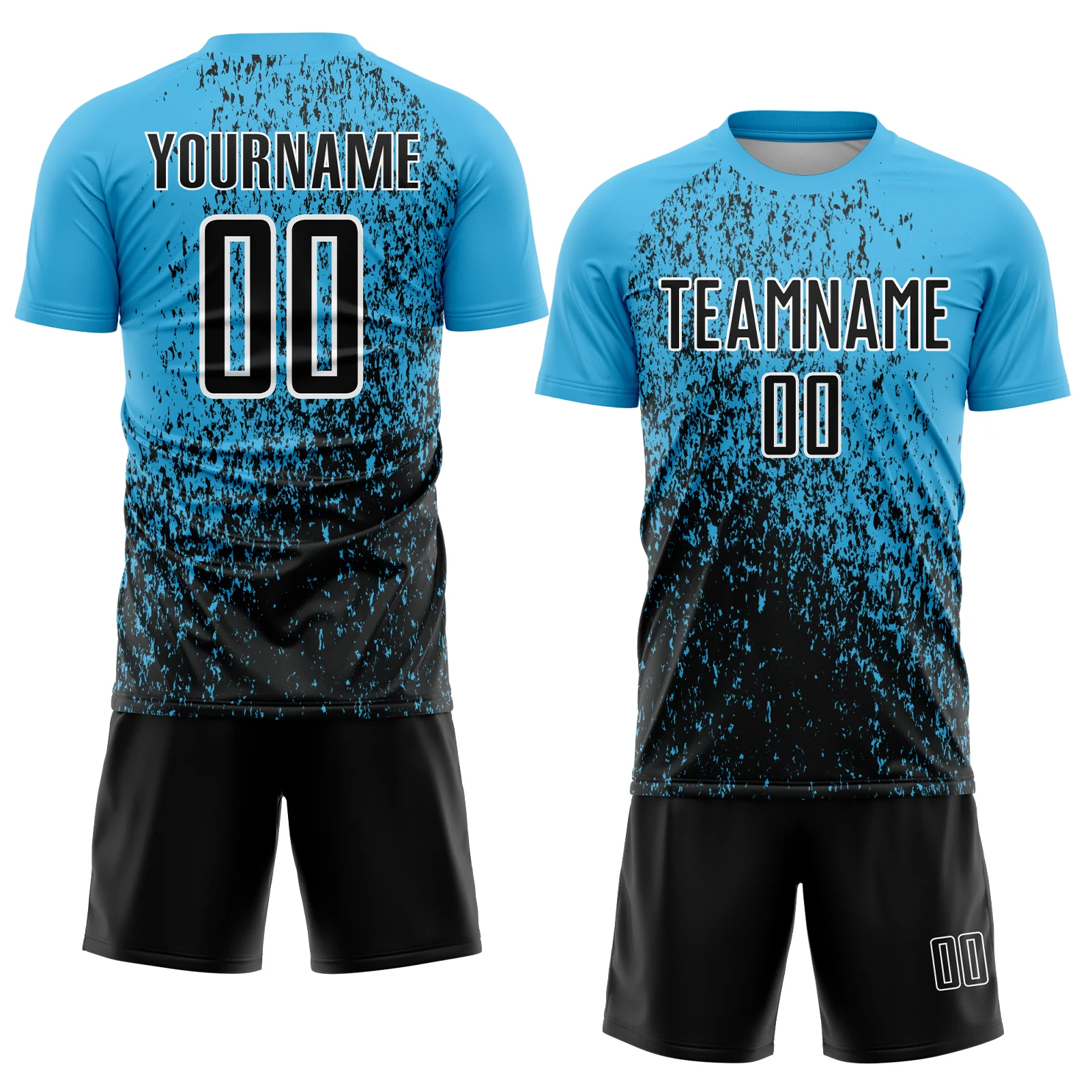 Custom Sky Blue Black-White Abstract Fragment Art Sublimation Soccer Uniform Jersey - Image 2