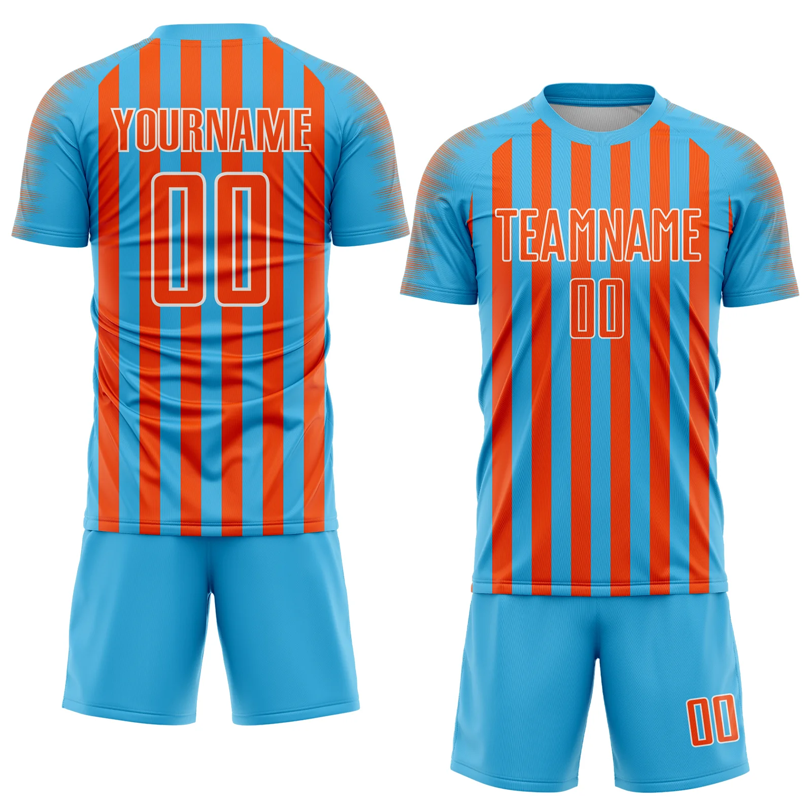 Custom Sky Blue Orange-White Stripe Sports Sublimation Soccer Uniform Jersey - Image 2