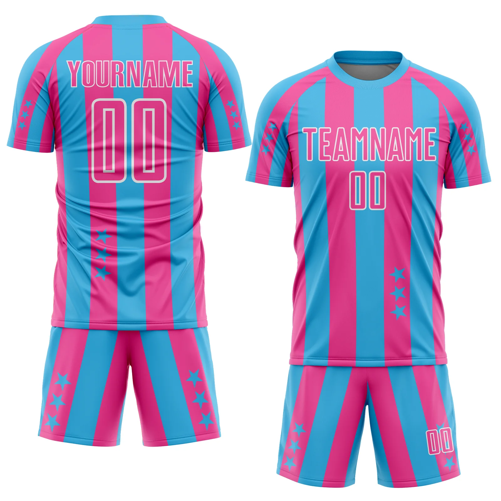 Custom Sky Blue Pink-White Stars And Stripes Sports Sublimation Soccer Uniform Jersey - Image 2