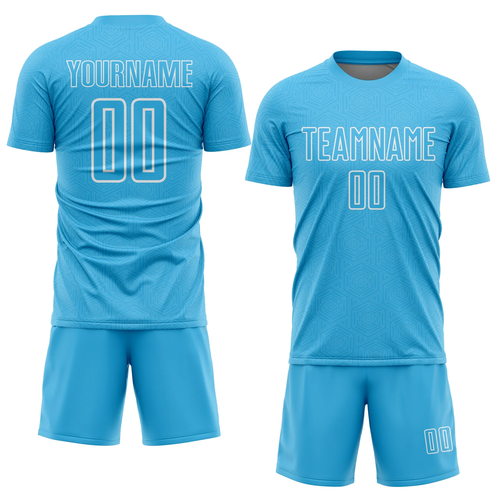 Custom Sky Blue White Geometric Shape Sublimation Soccer Uniform Jersey - Image 2