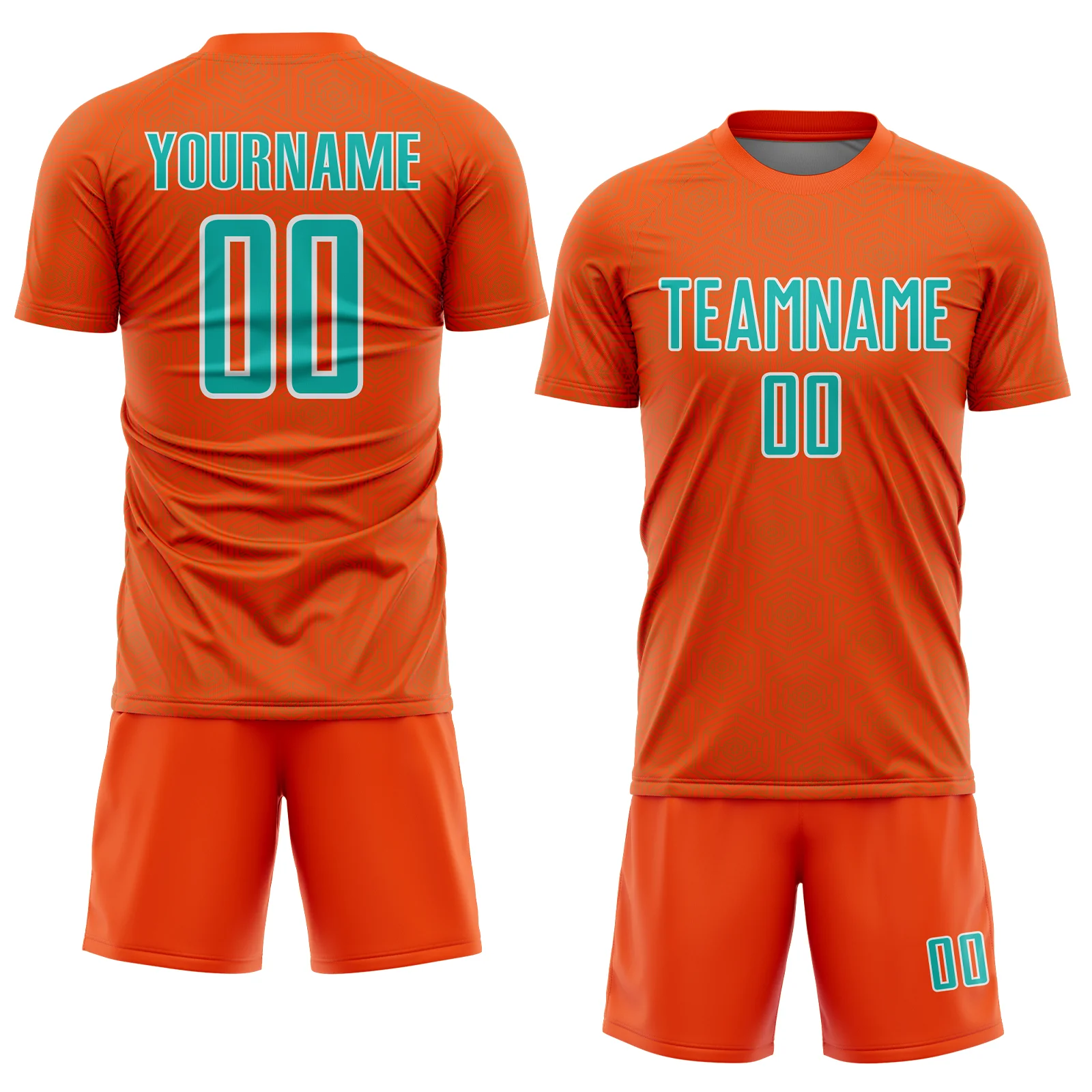 Custom Orange Aqua-White Geometric Shape Sports Sublimation Soccer Uniform Jersey - Image 2
