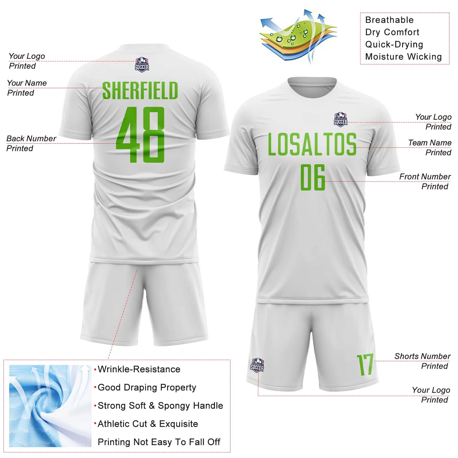 Custom White Aurora Green Sublimation Soccer Uniform Jersey - Image 4