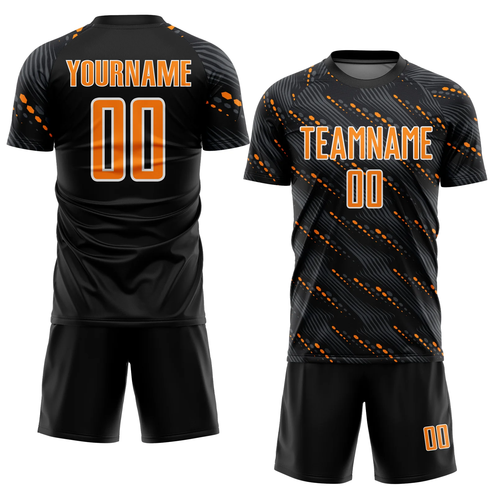 Custom Black Bay Orange-White Slant Lines Sports Sublimation Soccer Uniform Jersey - Image 2