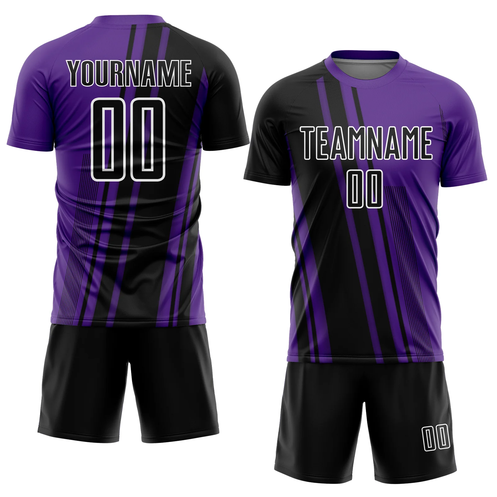 Custom Purple Black-White Lines Sports Sublimation Soccer Uniform Jersey - Image 2