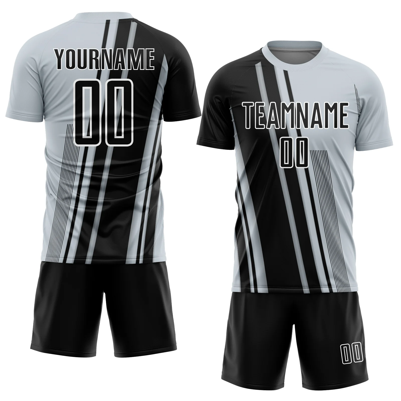 Custom Silver Black-White Lines Sports Sublimation Soccer Uniform Jersey - Image 2