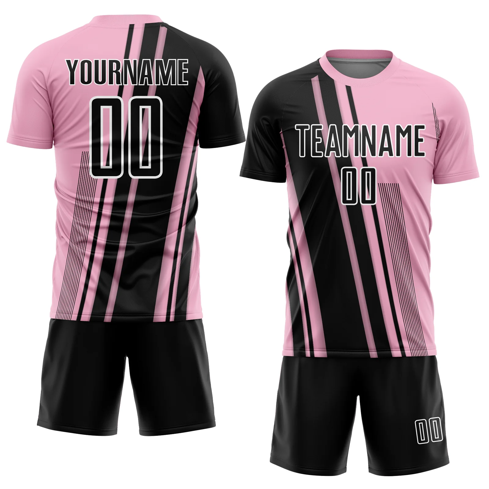 Custom Light Pink Black-White Lines Sports Sublimation Soccer Uniform Jersey - Image 2