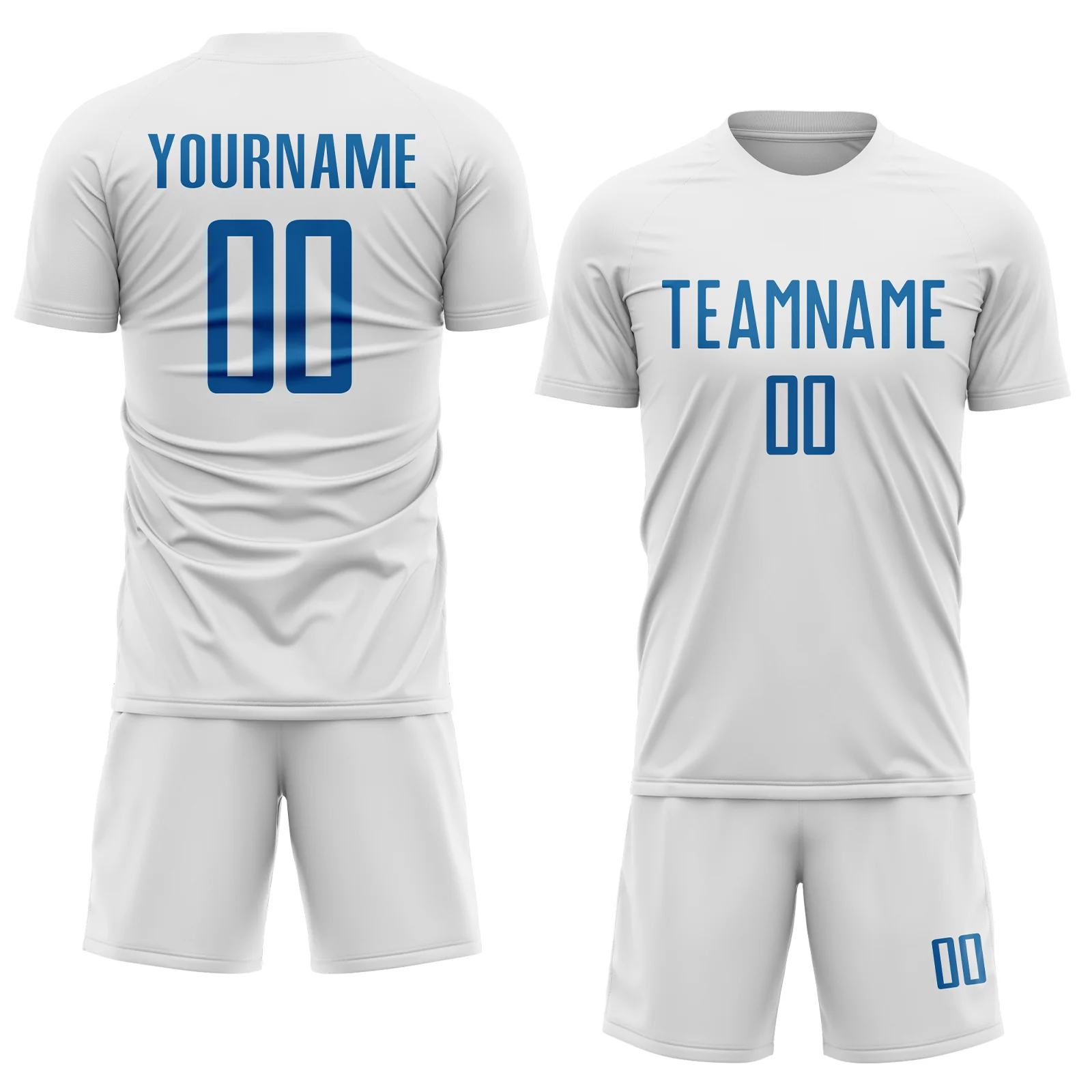 Custom White Blue Sublimation Soccer Uniform Jersey - Image 2
