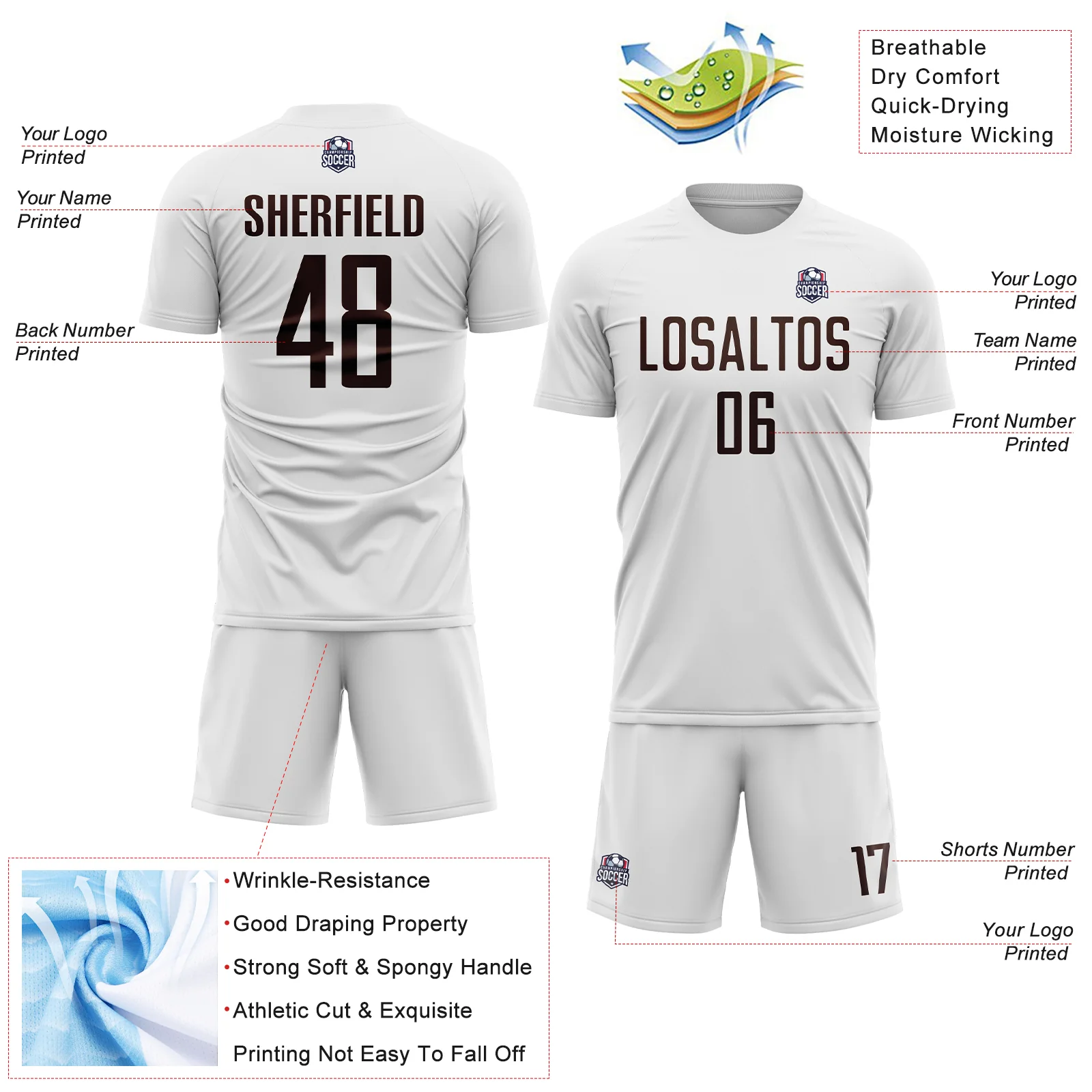 Custom White Brown Sublimation Soccer Uniform Jersey - Image 4