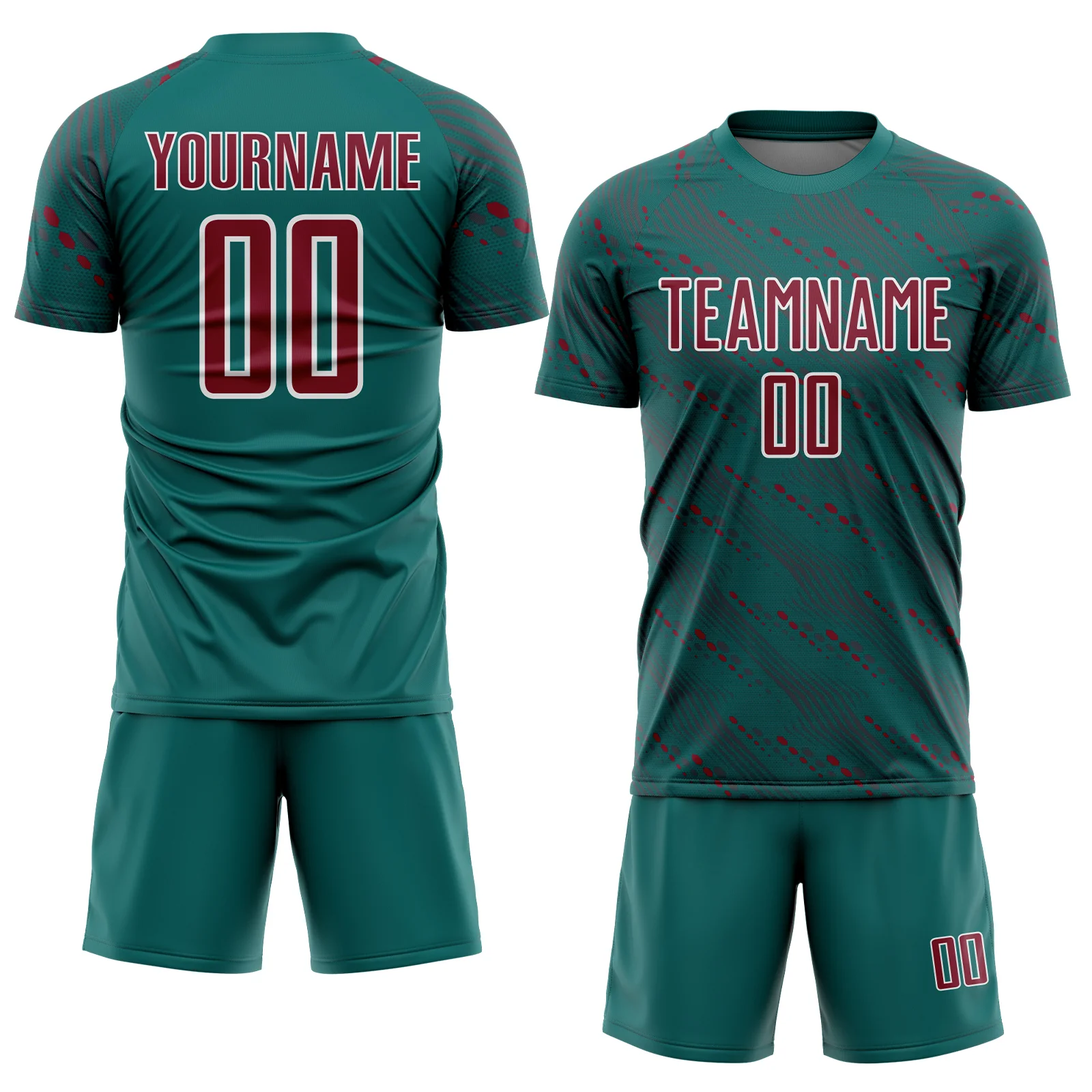 Custom Teal Crimson-White Slant Lines Sports Sublimation Soccer Uniform Jersey - Image 2