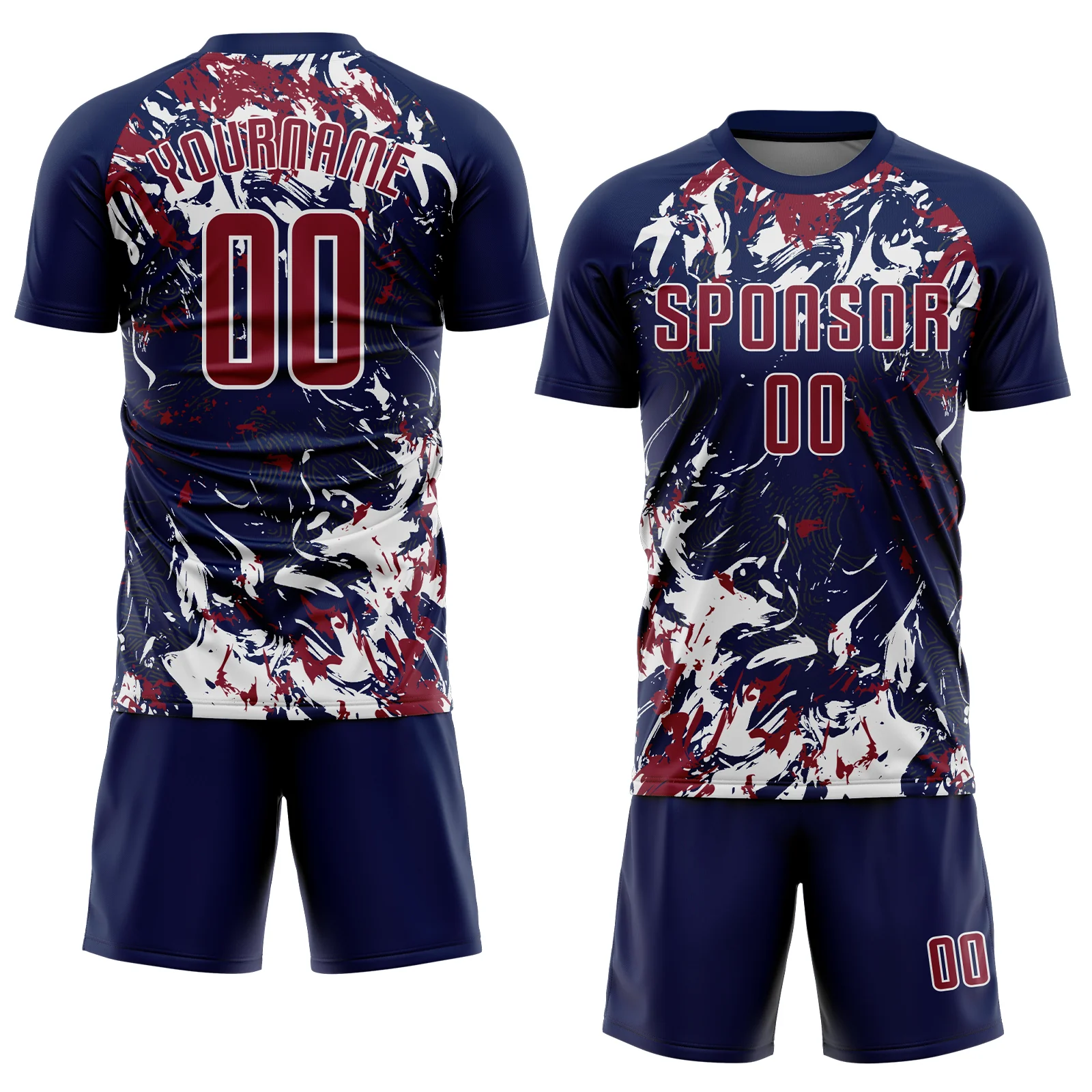 Custom Navy Crimson-White Fluid Art Splash Sublimation Soccer Uniform Jersey - Image 2