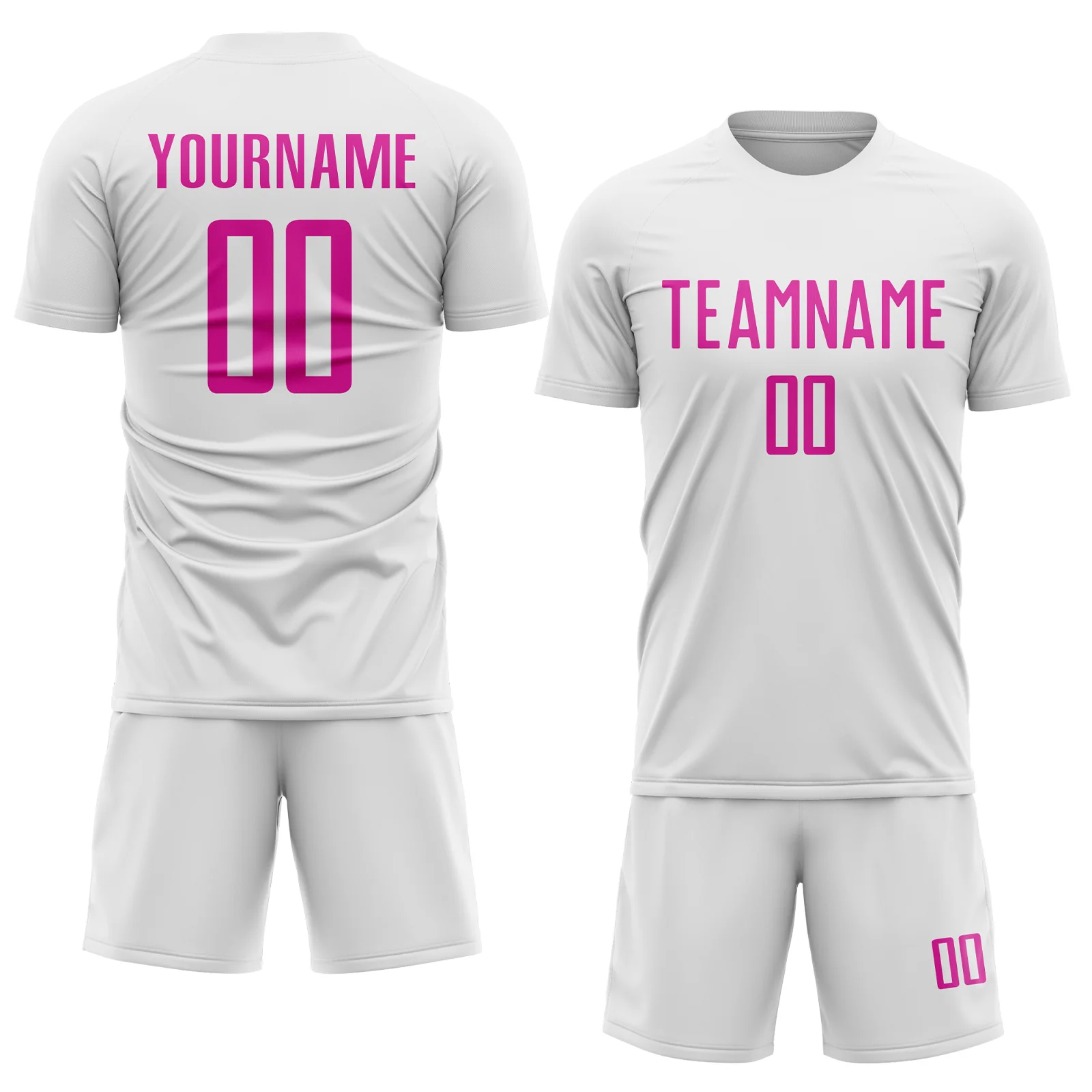 Custom White Deep Pink Sublimation Soccer Uniform Jersey - Image 2