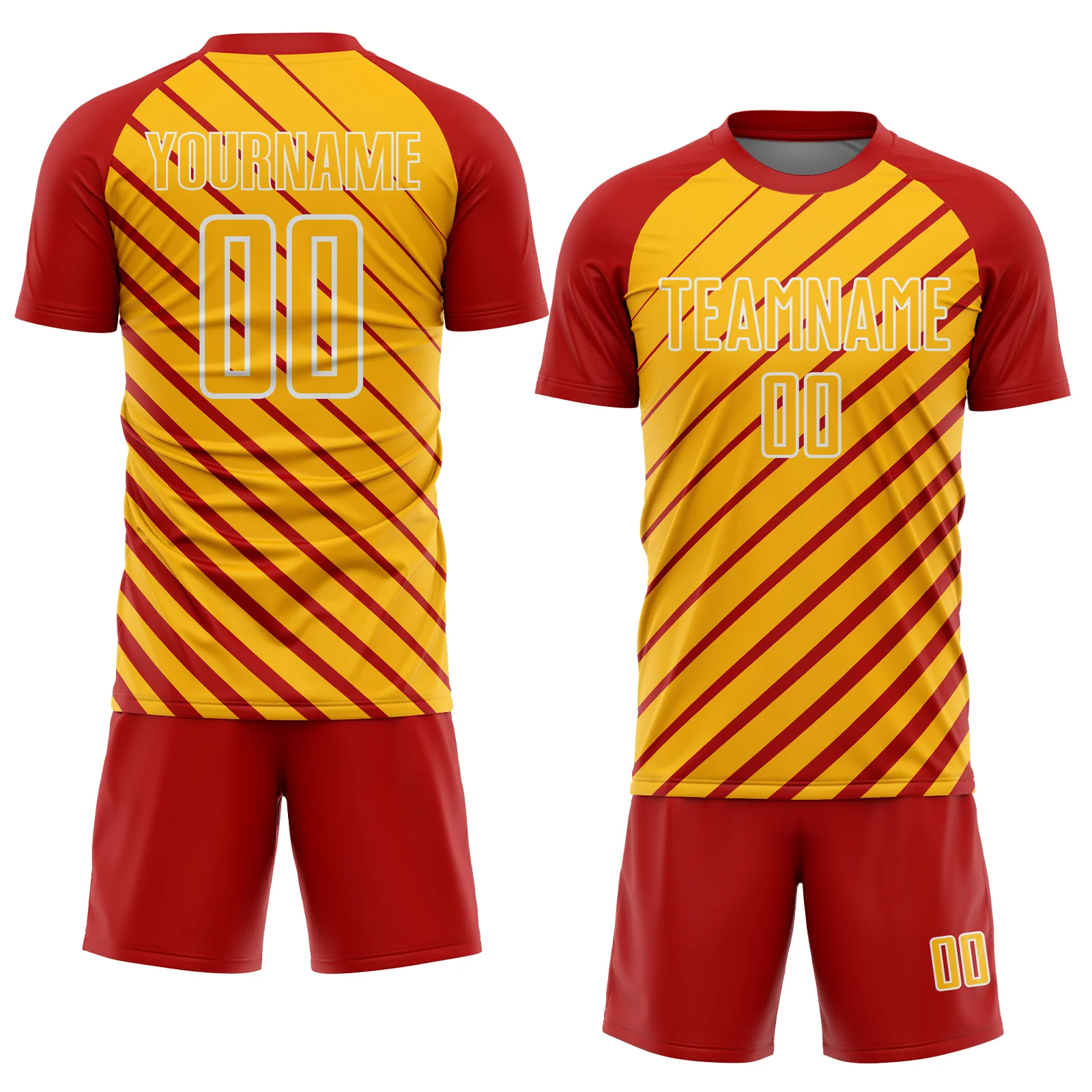 Custom Red Gold-White Lines Sublimation Soccer Uniform Jersey - Image 2