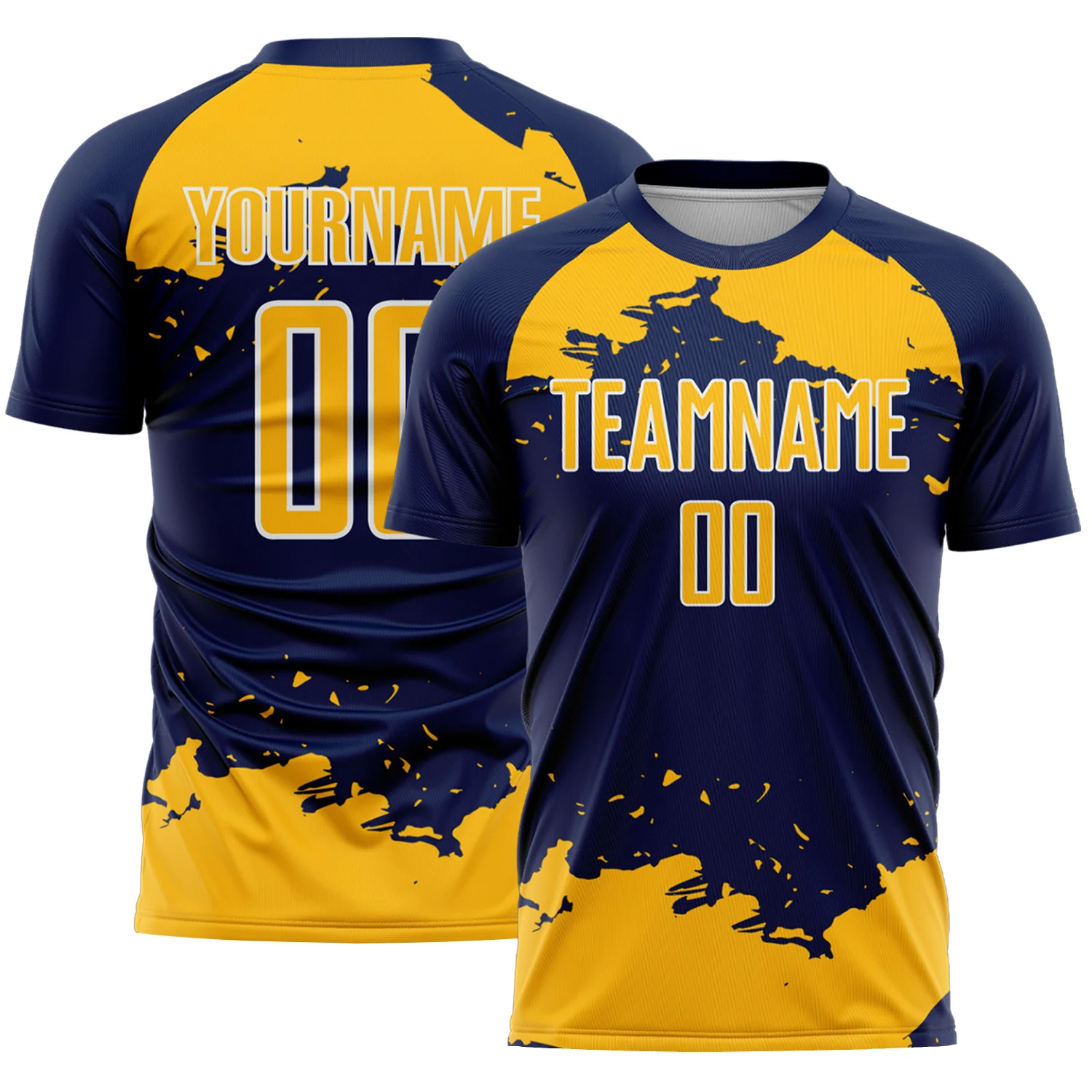 Custom Navy Gold-White Abstract Fragment Art Sublimation Soccer Uniform Jersey