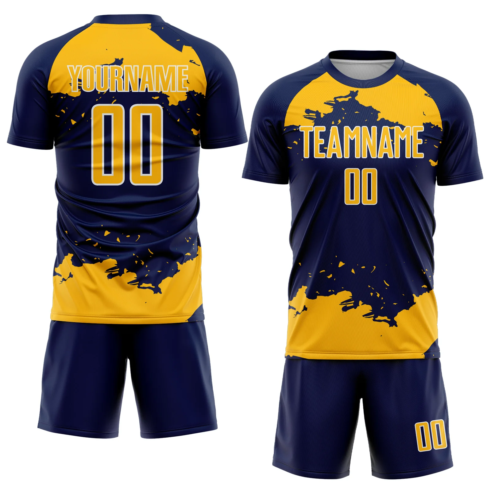 Custom Navy Gold-White Abstract Fragment Art Sublimation Soccer Uniform Jersey - Image 2