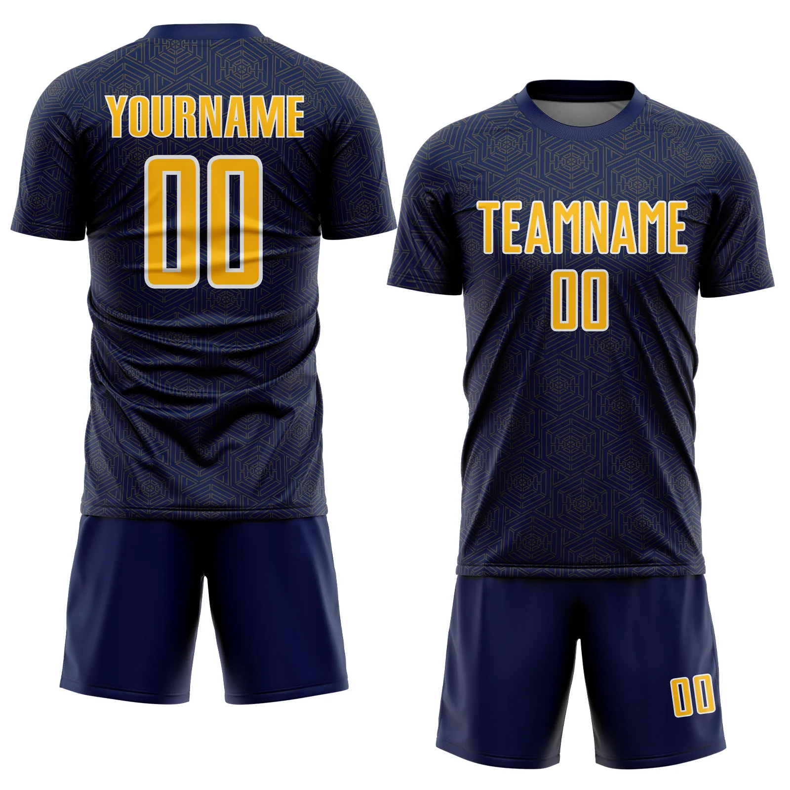 Custom Navy Gold-White Geometric Shape Sports Sublimation Soccer Uniform Jersey - Image 2