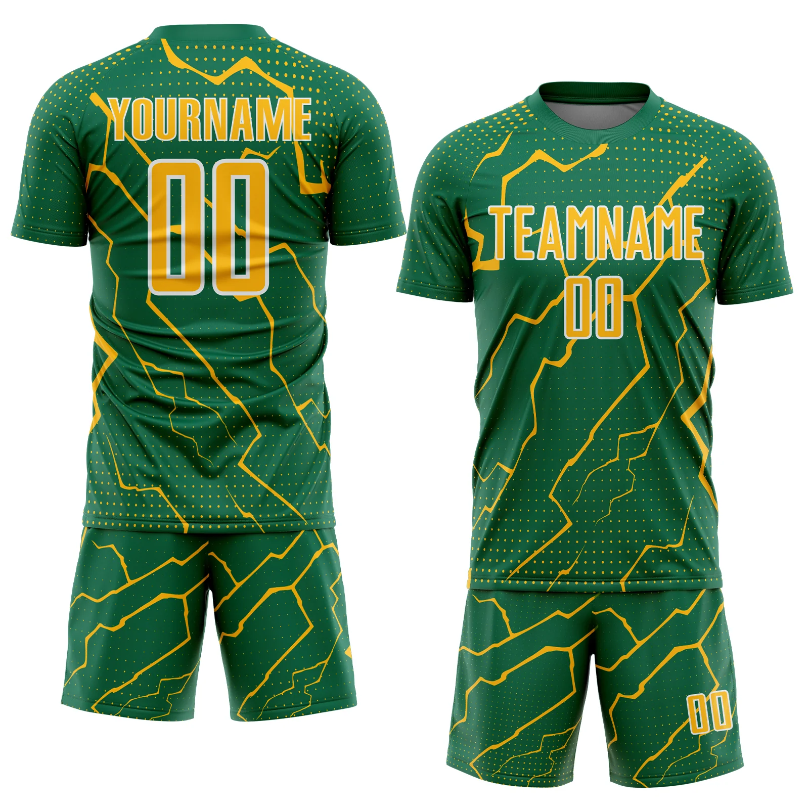 Custom Kelly Green Gold-White Lightning Sports Sublimation Soccer Uniform Jersey - Image 2
