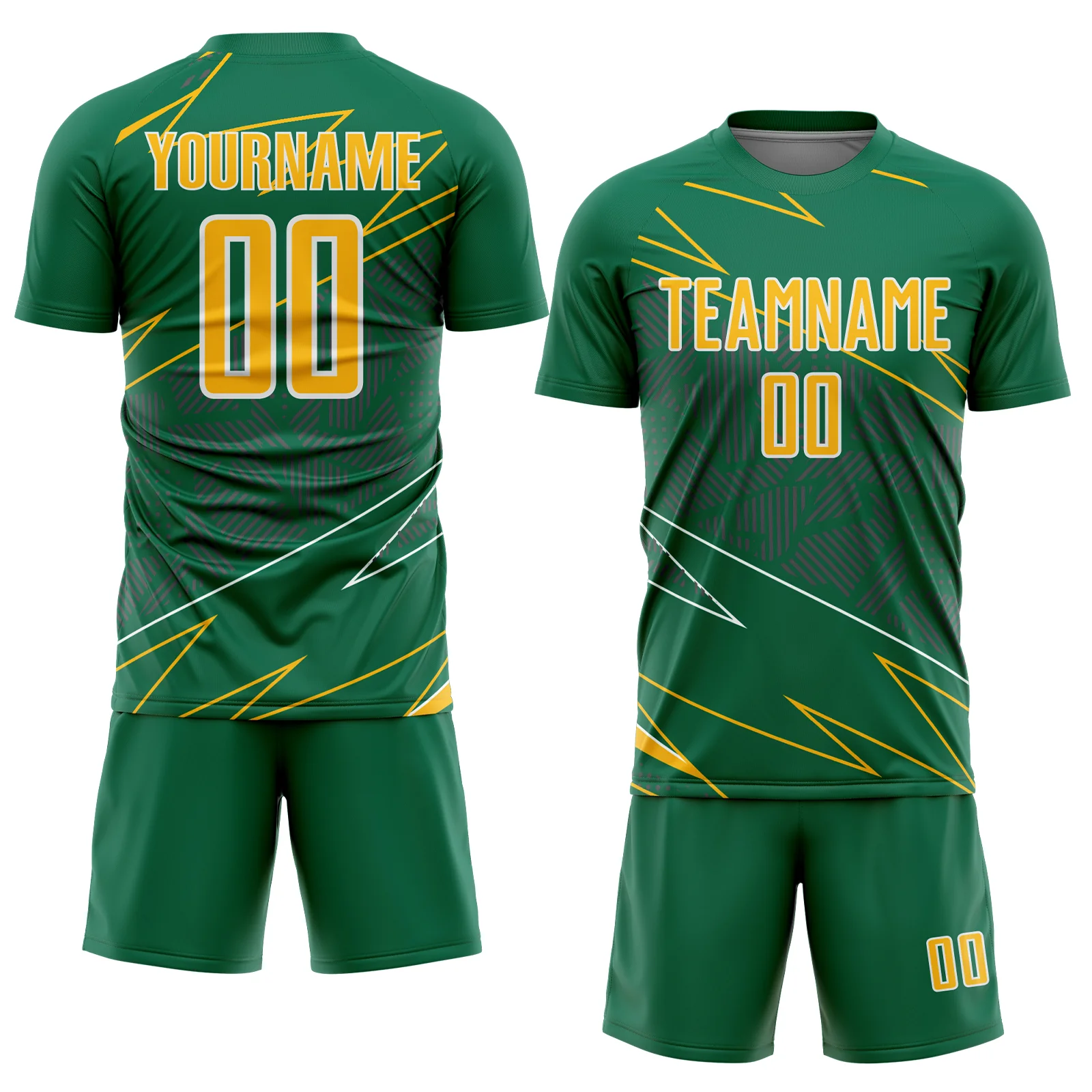 Custom Kelly Green Gold-White Lines Sports Sublimation Soccer Uniform Jersey - Image 2