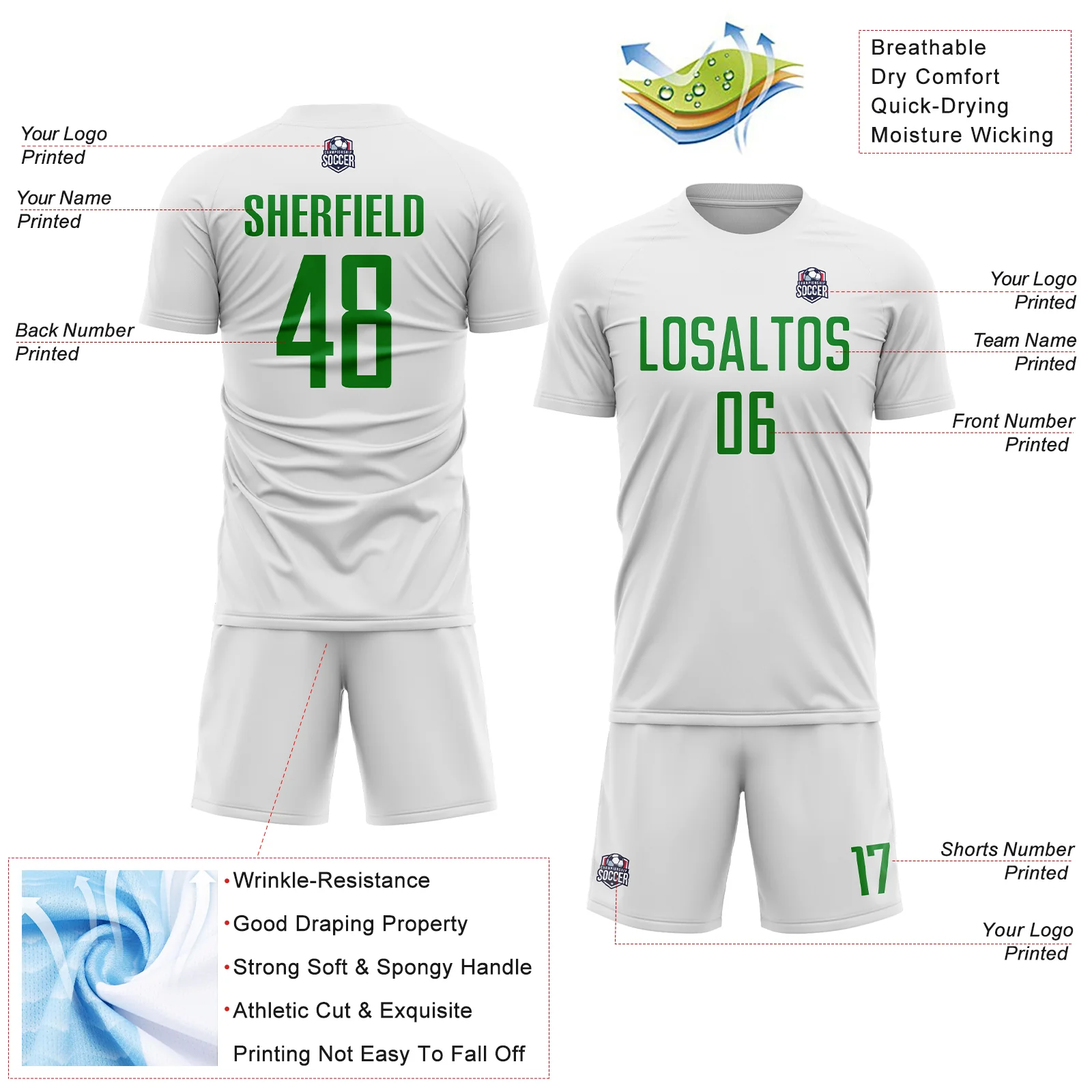 Custom White Grass Green Sublimation Soccer Uniform Jersey - Image 4