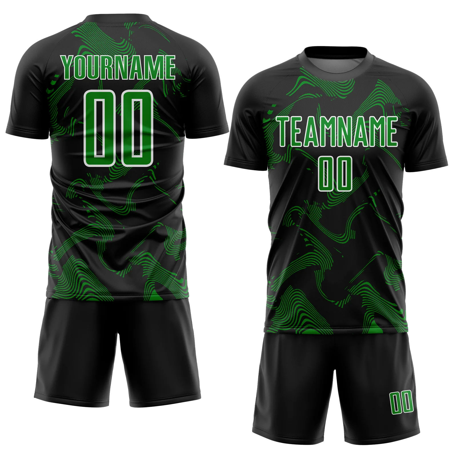 Custom Black Grass Green-White Curve Lines Sports Sublimation Soccer Uniform Jersey - Image 2