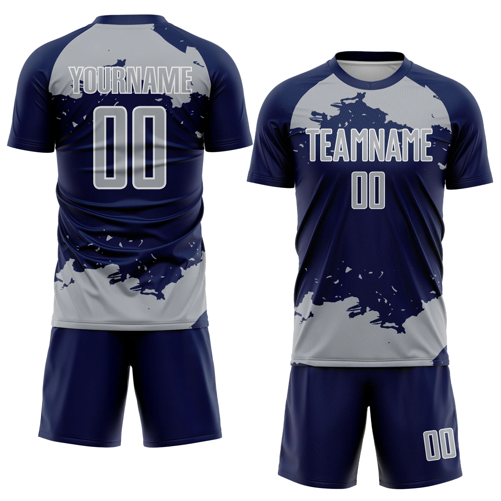 Custom Navy Gray-White Abstract Fragment Art Sublimation Soccer Uniform Jersey - Image 2