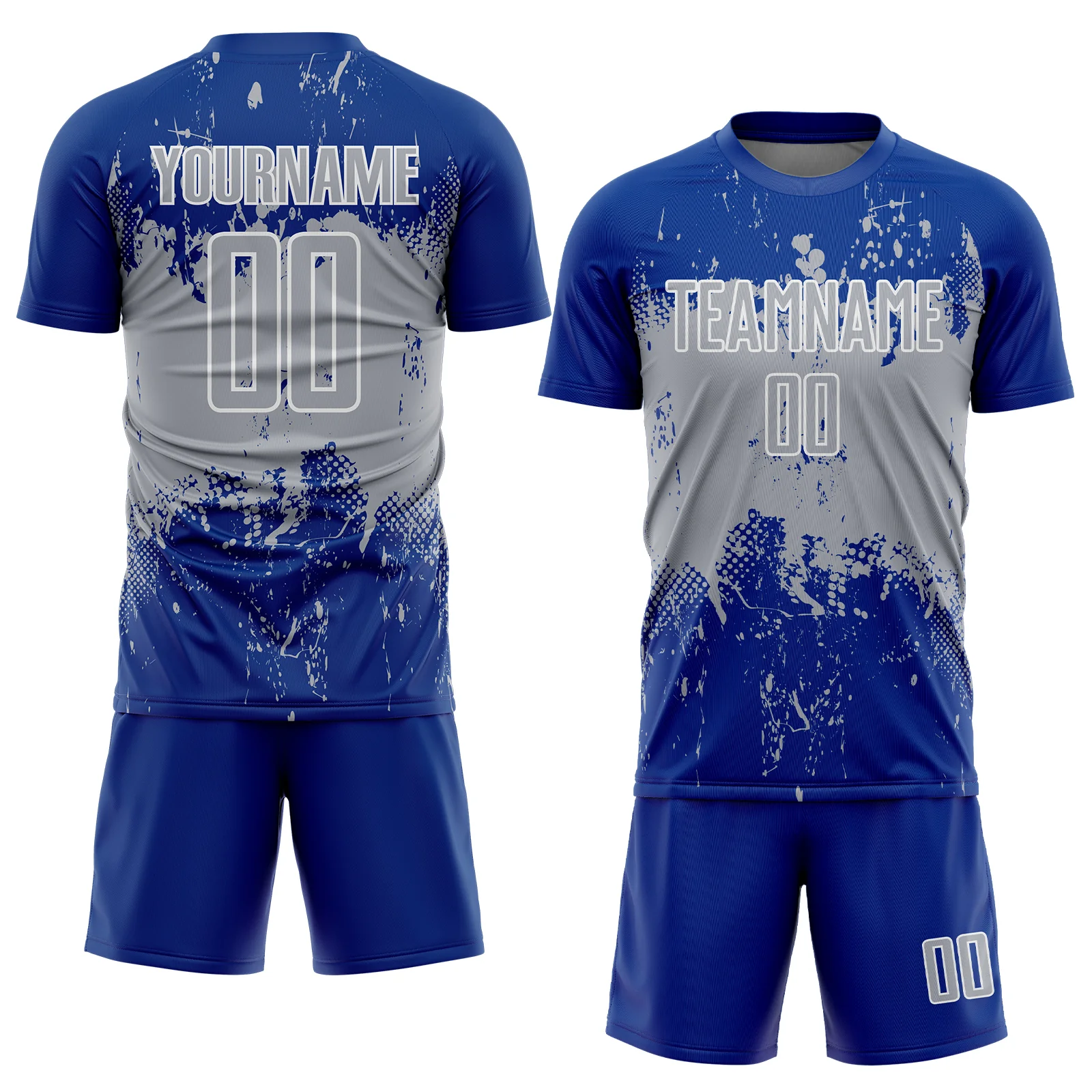 Custom Royal Gray-White Abstract Splatter Grunge Art Sports Sublimation Soccer Uniform Jersey - Image 2