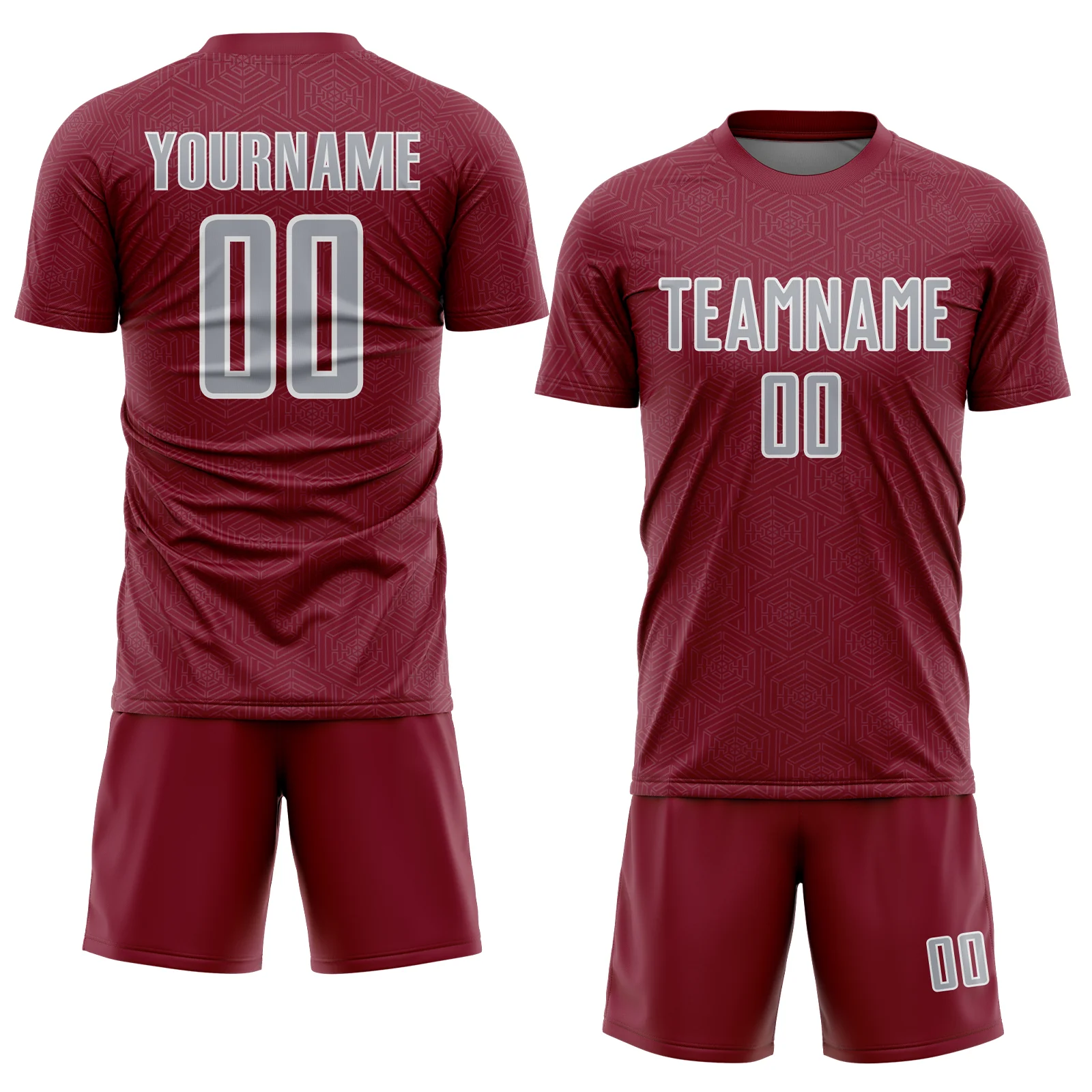 Custom Crimson Gray-White Geometric Shape Sports Sublimation Soccer Uniform Jersey - Image 2
