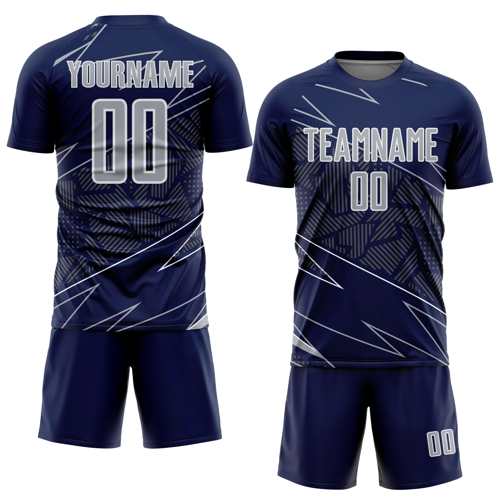 Custom Navy Gray-White Lines Sports Sublimation Soccer Uniform Jersey - Image 2