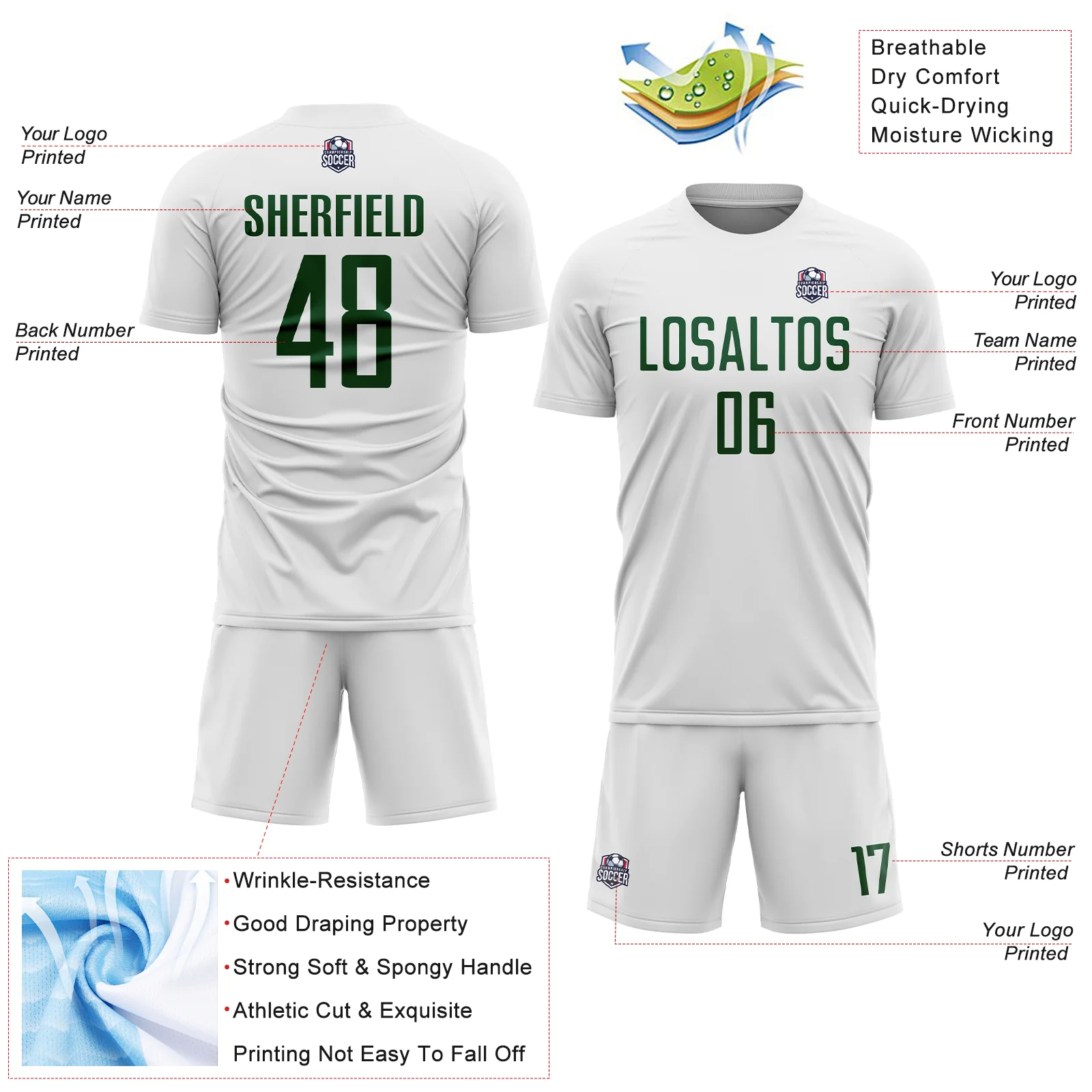 Custom White Green Sublimation Soccer Uniform Jersey - Image 4