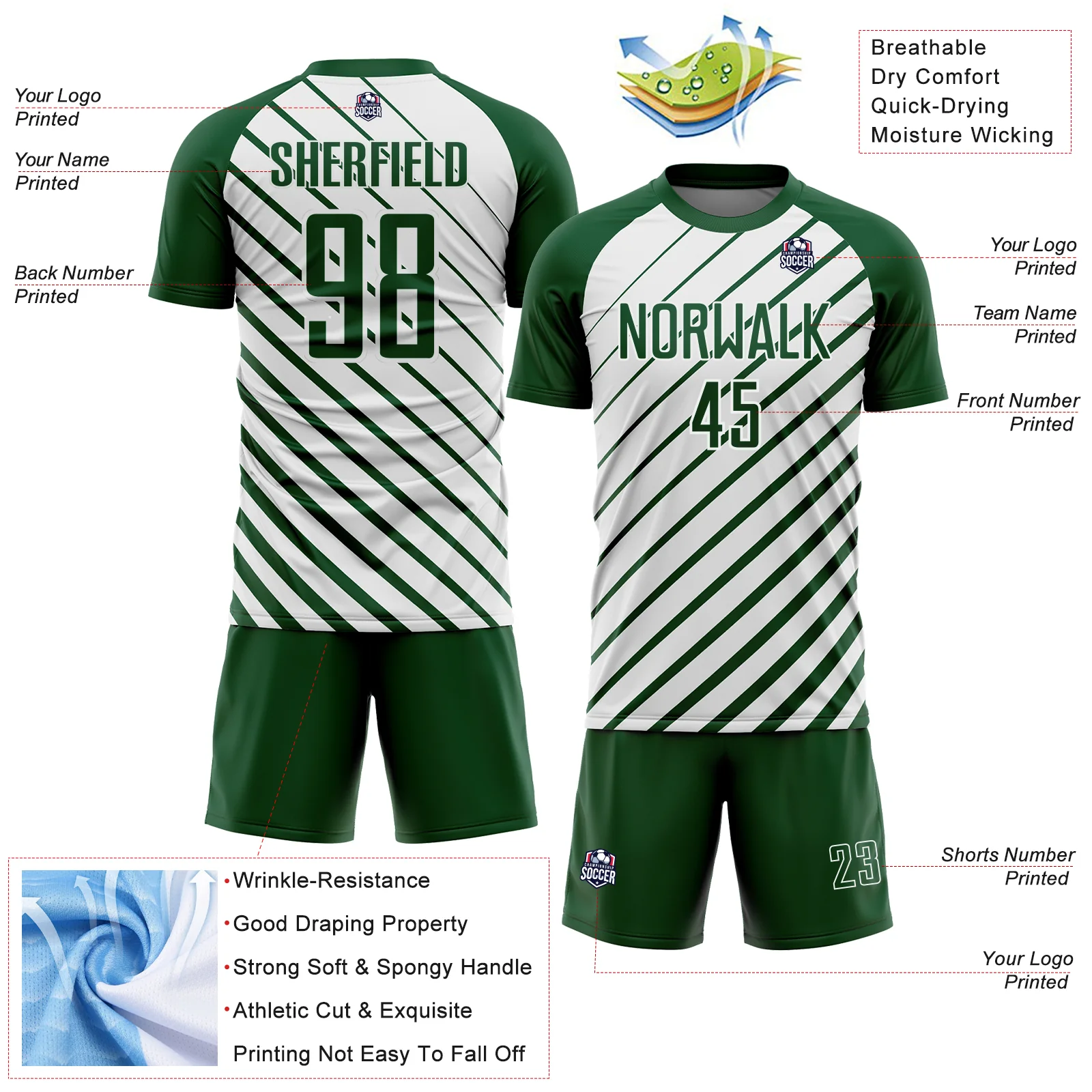 Custom Green White Lines Sublimation Soccer Uniform Jersey - Image 4