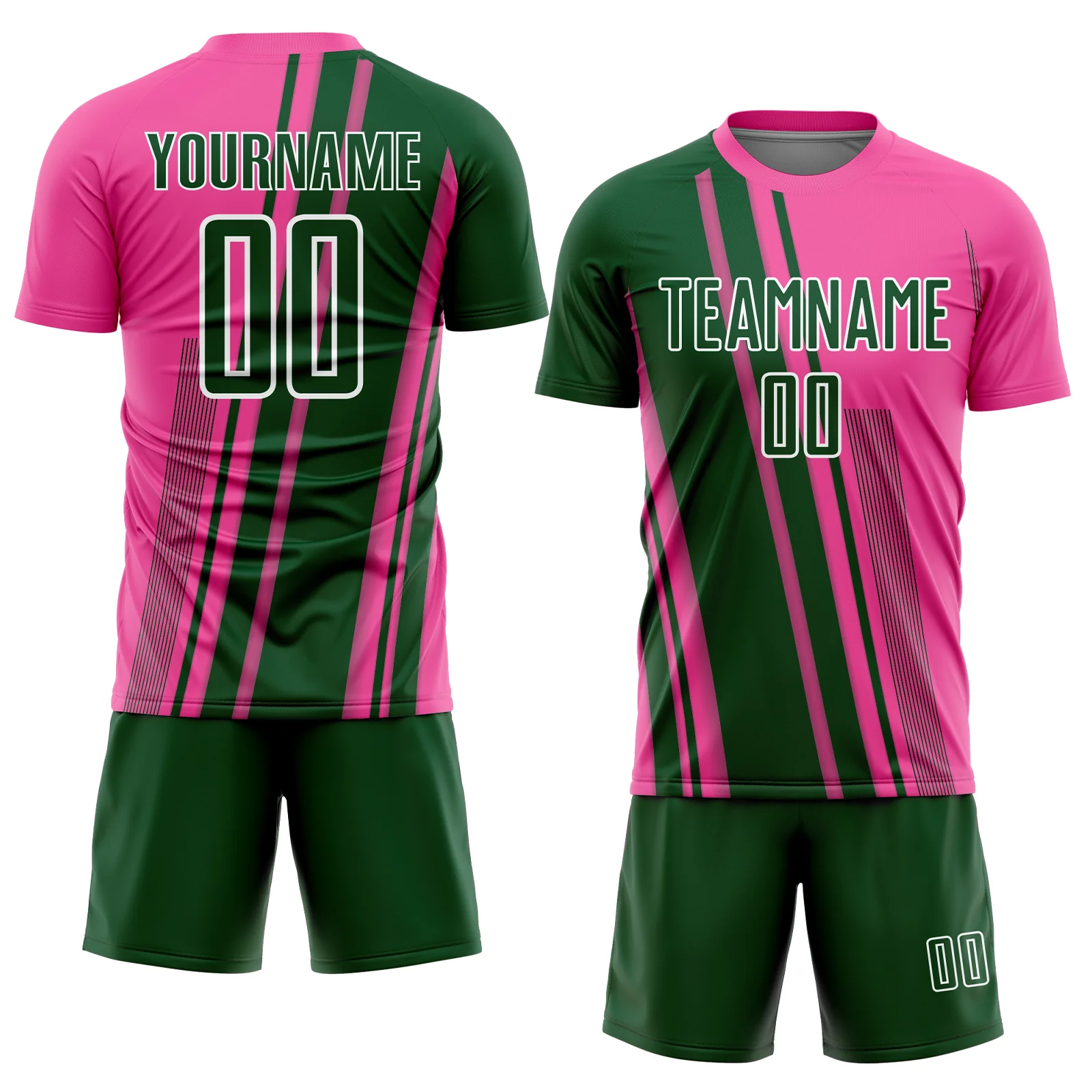 Custom Pink Green-White Lines Sports Sublimation Soccer Uniform Jersey - Image 2