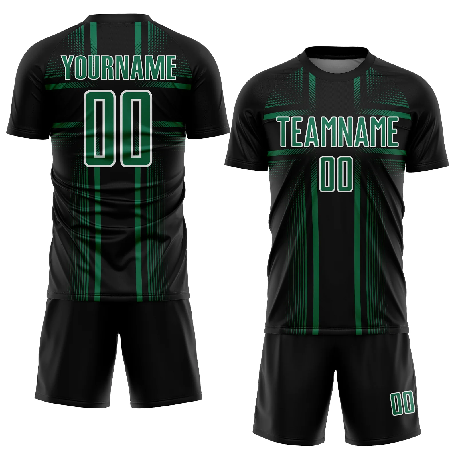 Custom Black Kelly Green-White Lines Sublimation Soccer Uniform Jersey - Image 2