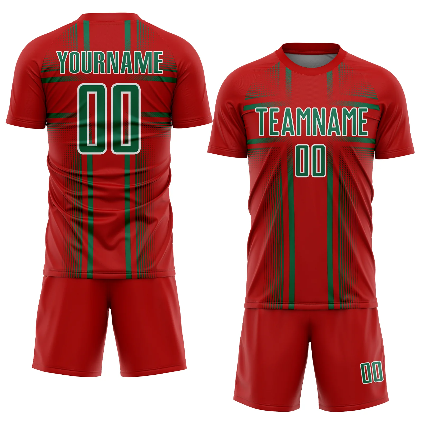 Custom Red Kelly Green-White Lines Sublimation Soccer Uniform Jersey - Image 2