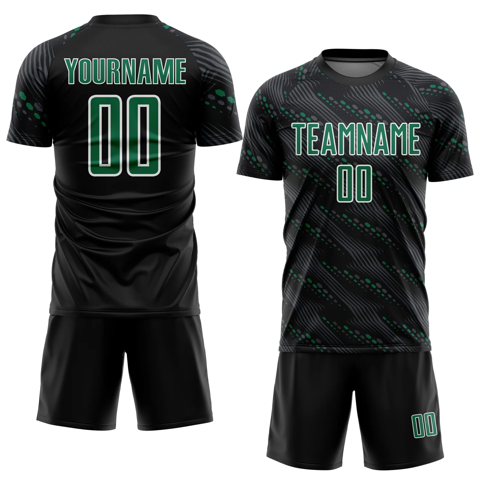Custom Black Kelly Green-White Slant Lines Sports Sublimation Soccer Uniform Jersey - Image 2
