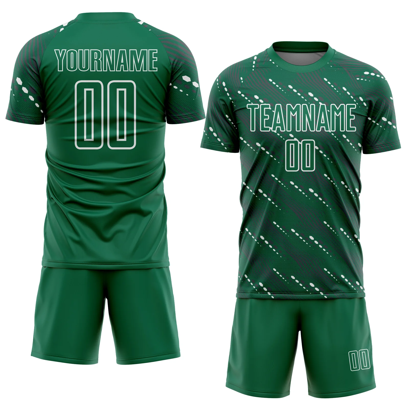 Custom Kelly Green White Slant Lines Sports Sublimation Soccer Uniform Jersey - Image 2