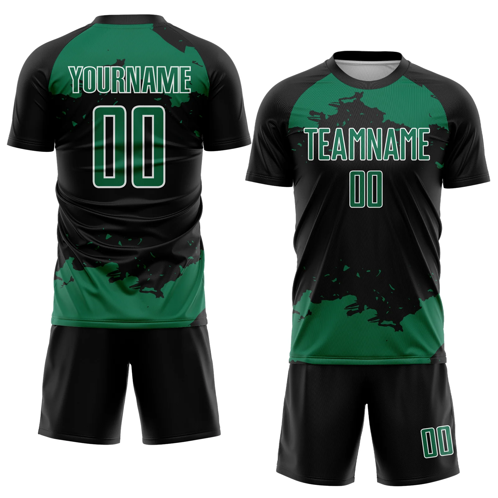 Custom Black Kelly Green-White Abstract Fragment Art Sublimation Soccer Uniform Jersey - Image 2
