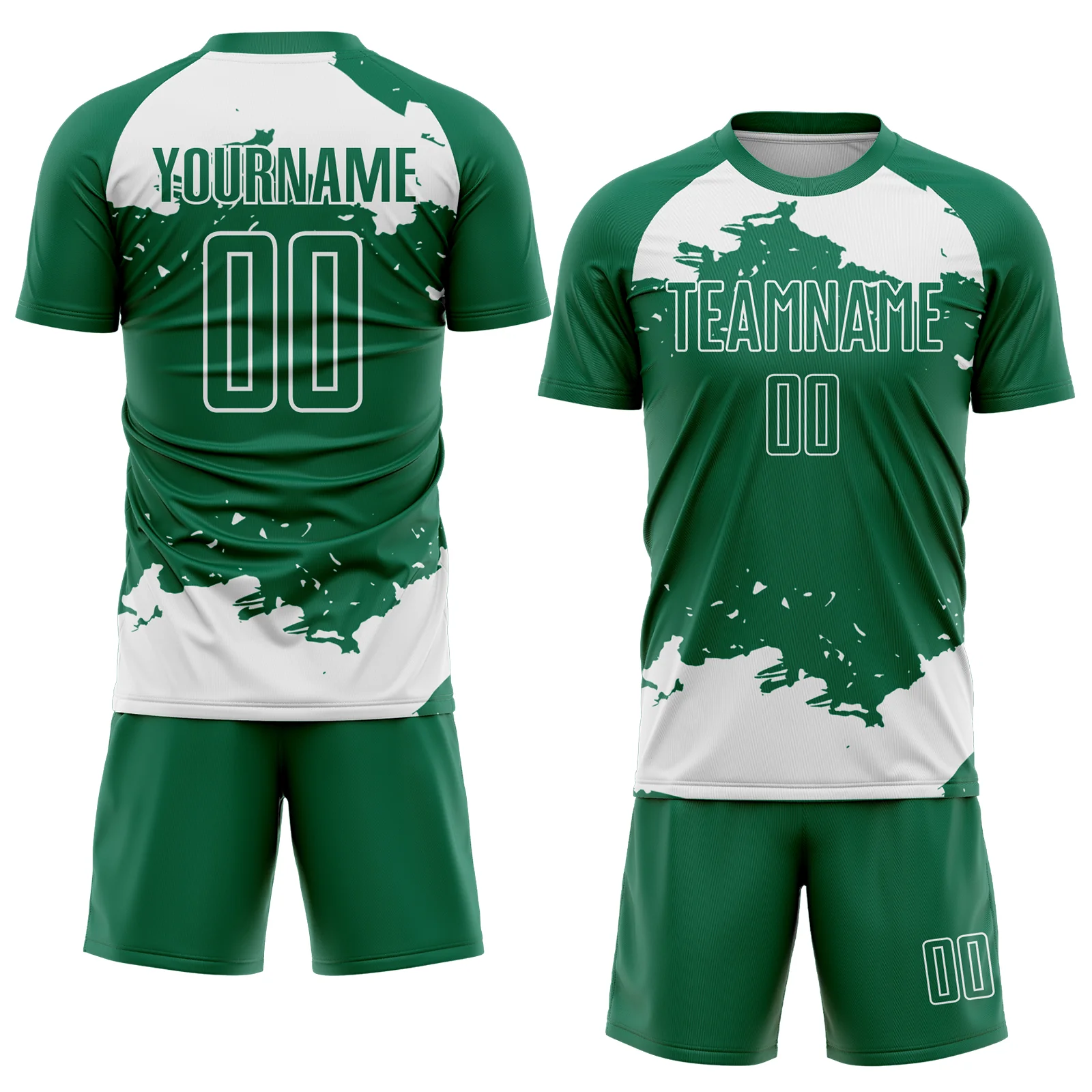Custom Kelly Green White Abstract Fragment Art Sublimation Soccer Uniform Jersey - Image 2