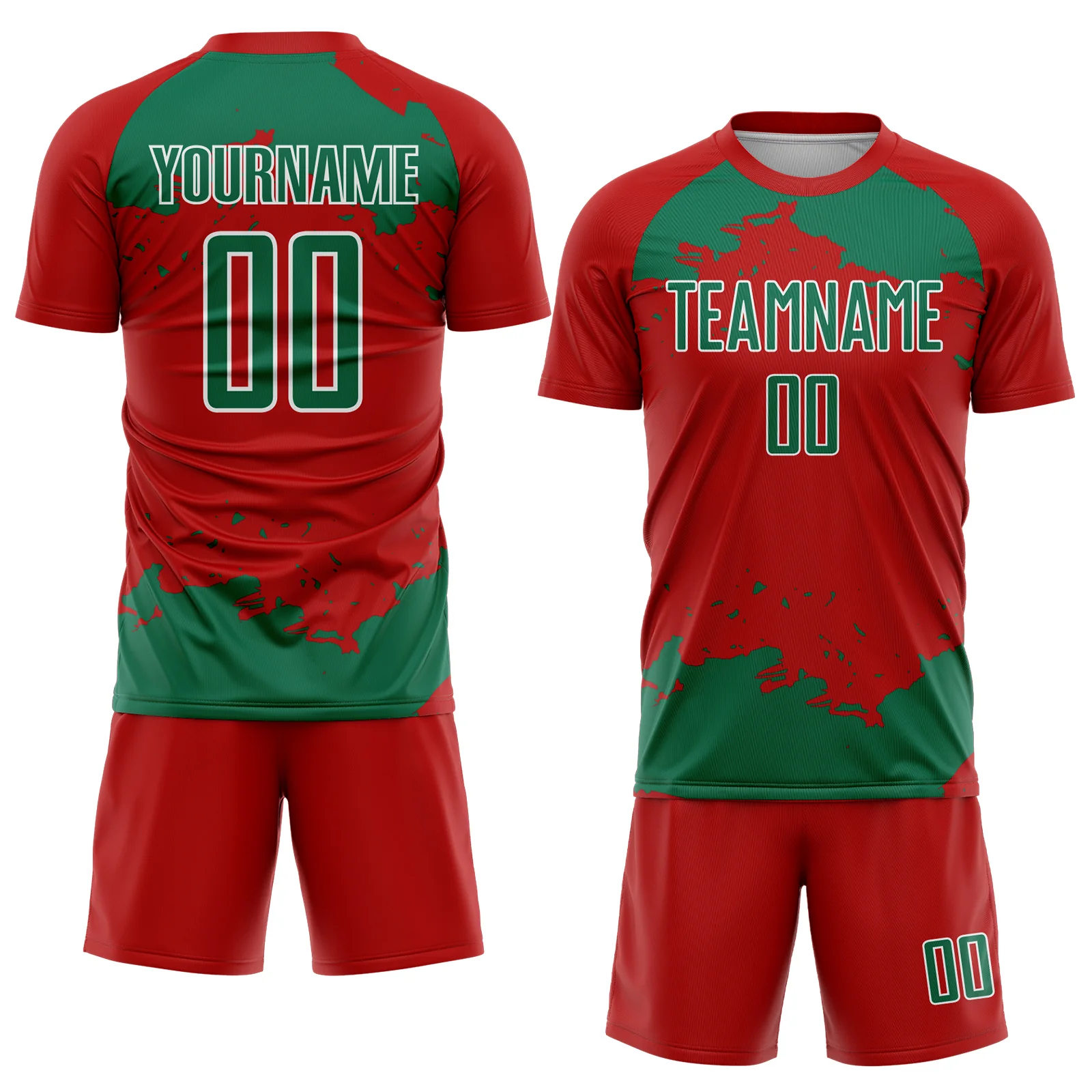Custom Red Kelly Green-White Abstract Fragment Art Sublimation Soccer Uniform Jersey - Image 2