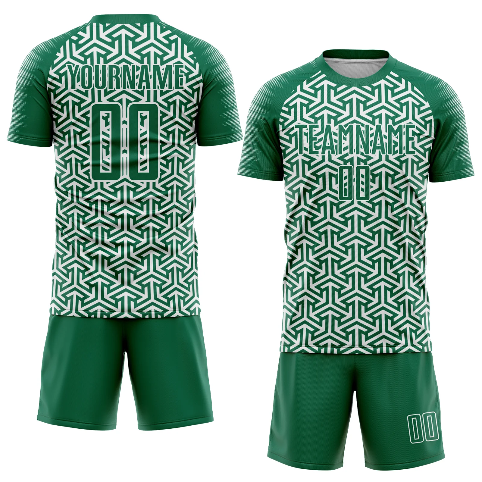 Custom Kelly Green White Geometric Arrow Sublimation Soccer Uniform Jersey - Image 2