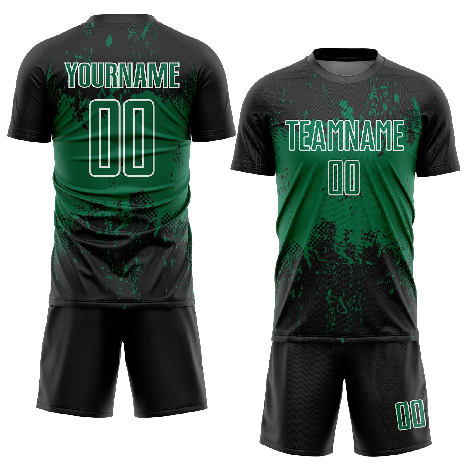 Custom Black Kelly Green-White Abstract Splatter Grunge Art Sports Sublimation Soccer Uniform Jersey - Image 2