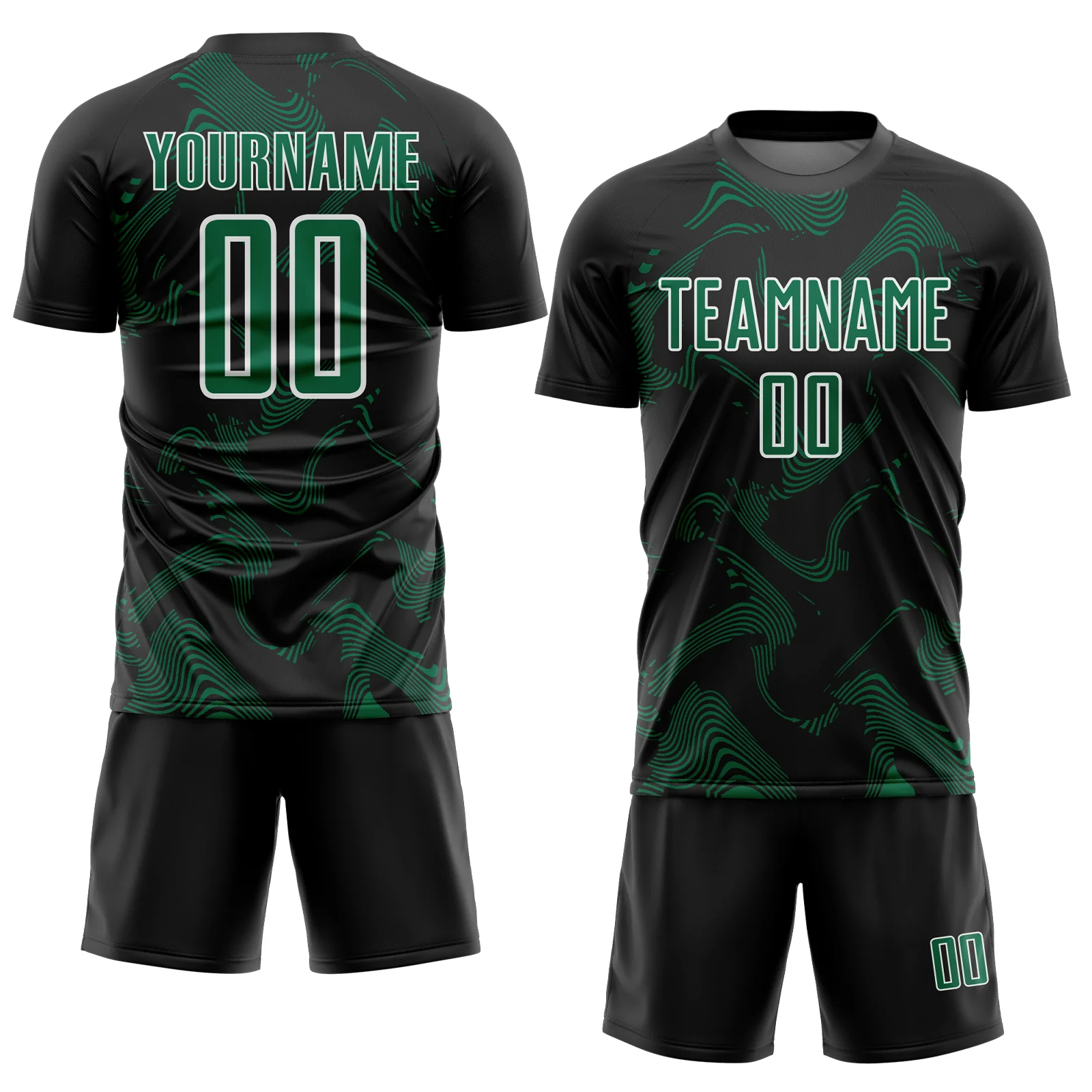 Custom Black Kelly Green-White Curve Lines Sports Sublimation Soccer Uniform Jersey - Image 2
