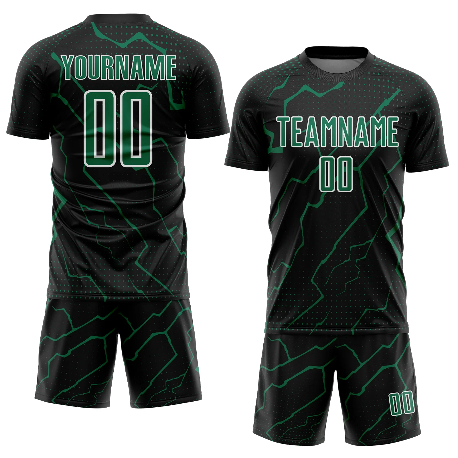 Custom Black Kelly Green-White Lightning Sports Sublimation Soccer Uniform Jersey - Image 2