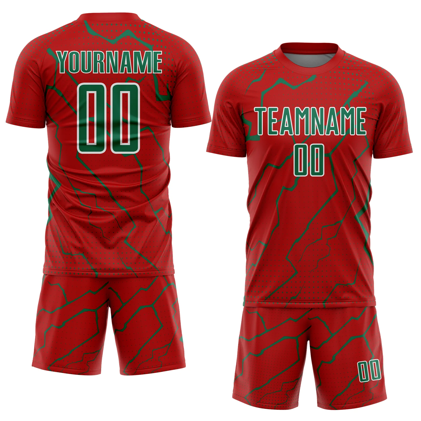 Custom Red Kelly Green-White Lightning Sports Sublimation Soccer Uniform Jersey - Image 2