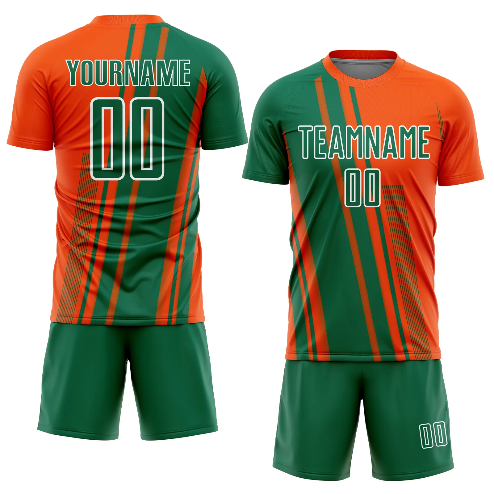 Custom Orange Kelly Green-White Lines Sports Sublimation Soccer Uniform Jersey - Image 2