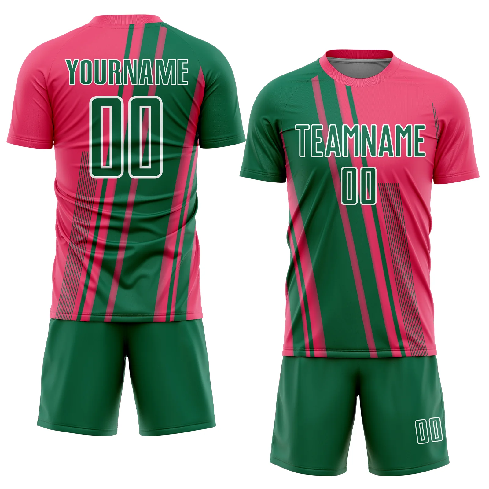 Custom Neon Pink Kelly Green-White Lines Sports Sublimation Soccer Uniform Jersey - Image 2