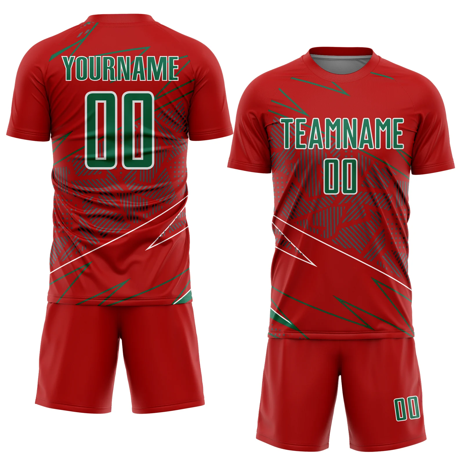Custom Red Kelly Green-White Lines Sports Sublimation Soccer Uniform Jersey - Image 2