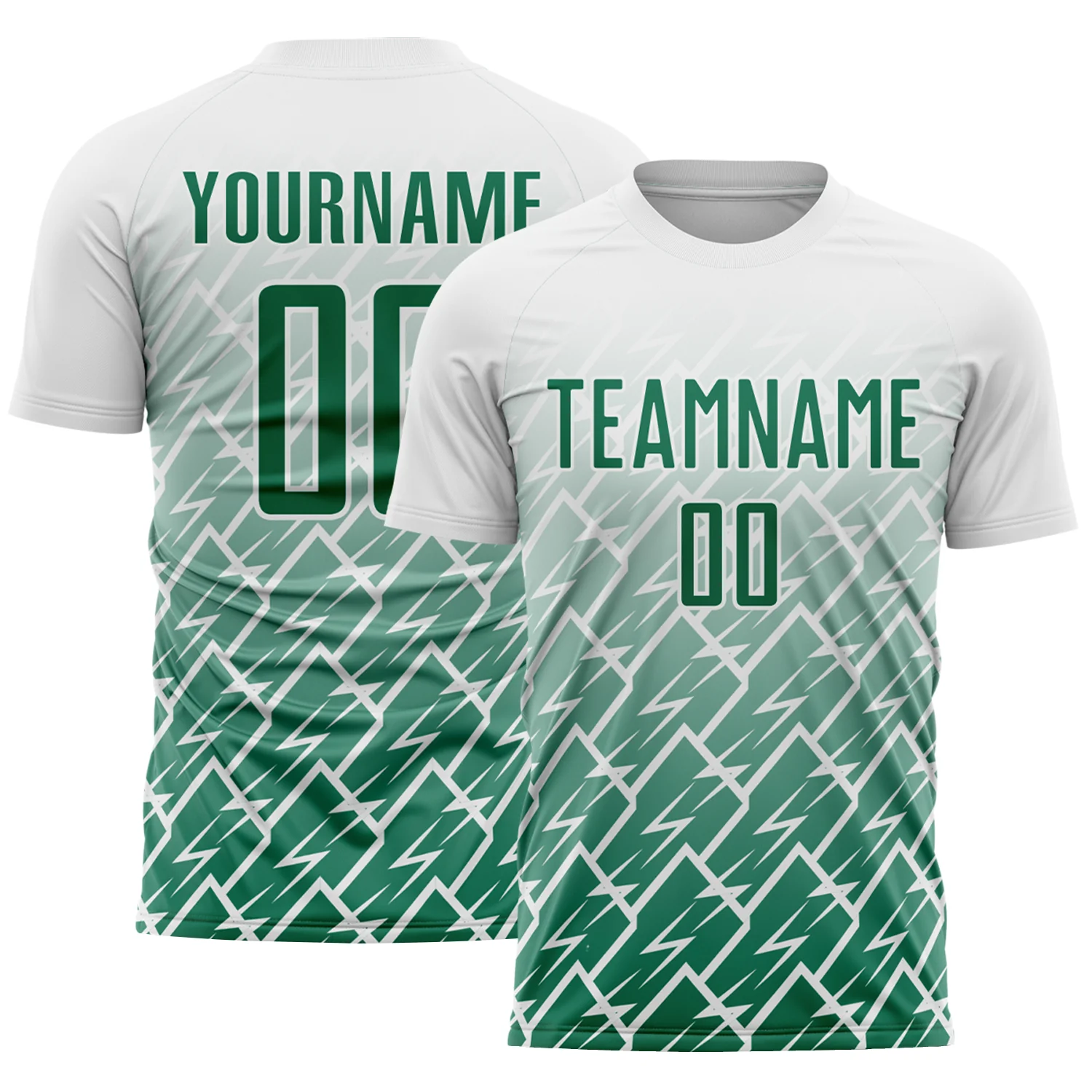 Custom White Kelly Green Lightning Sports Sublimation Soccer Uniform Jersey