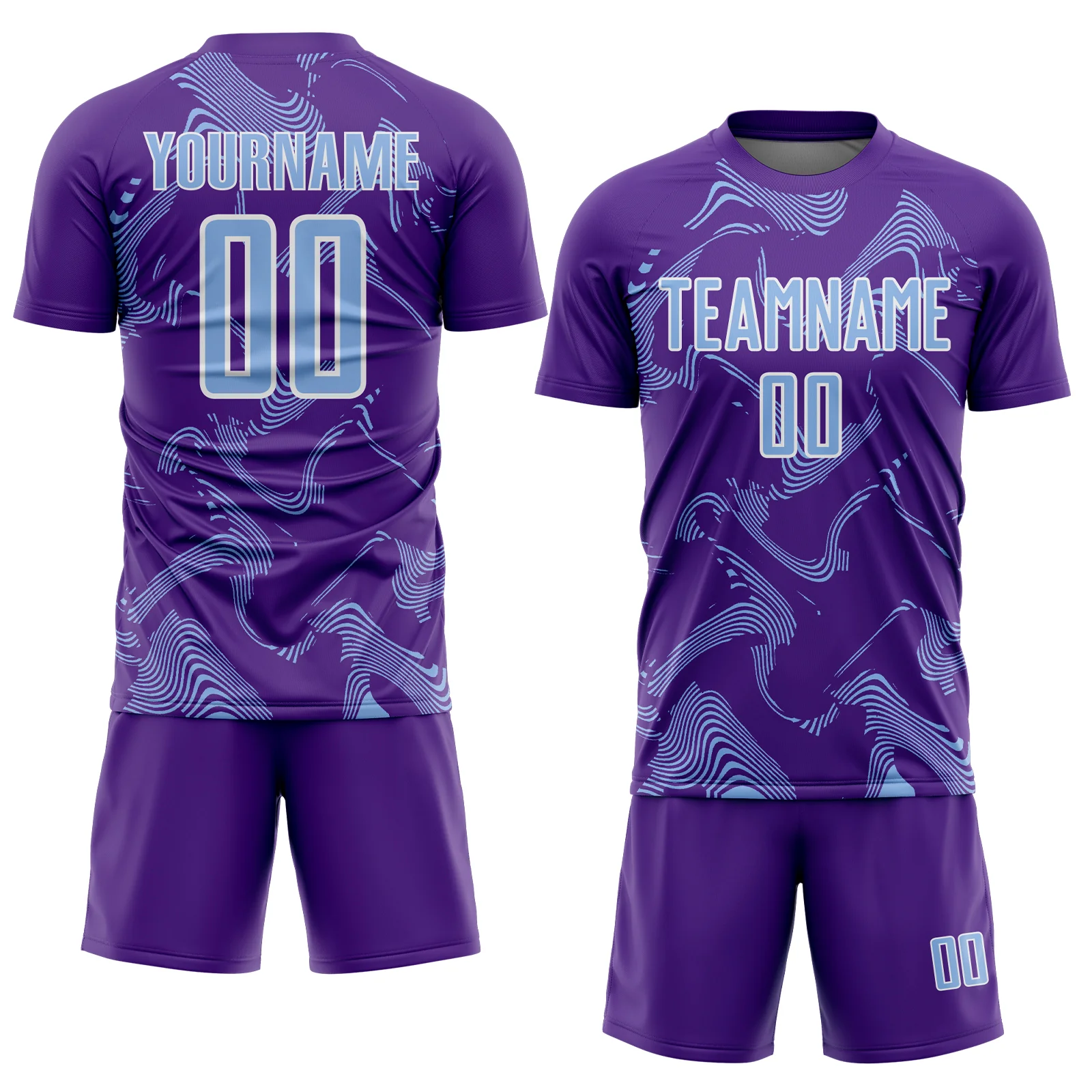 Custom Purple Light Blue-White Curve Lines Sports Sublimation Soccer Uniform Jersey - Image 2