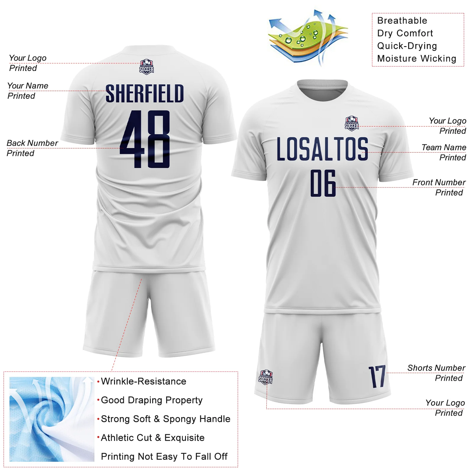 Custom White Navy Sublimation Soccer Uniform Jersey - Image 4